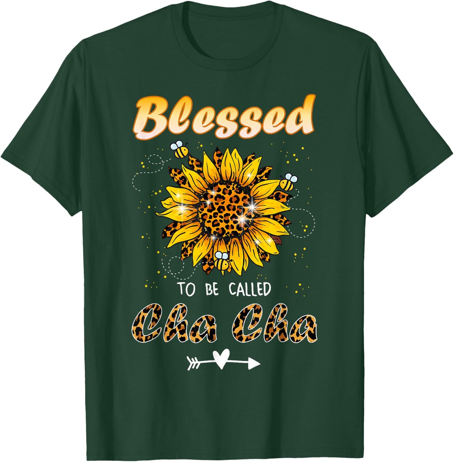 Blessed To Be Called Cha Cha Funny Leopard Sunflower T-Shirt - T-Shirt | Forest