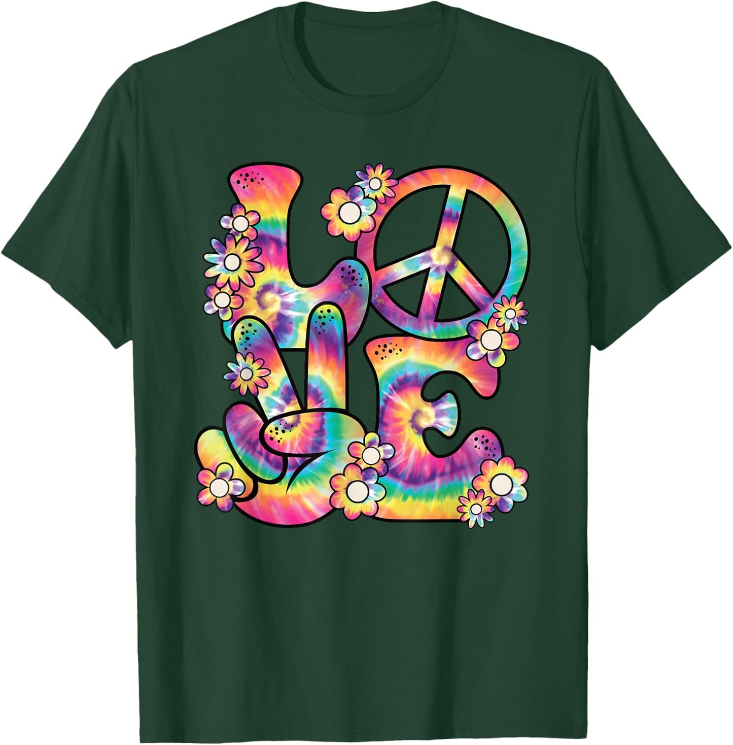 Hippie Love Peace 60s 70s Theme Party Outfit Costume , black T-Shirt - T-Shirt | Forest