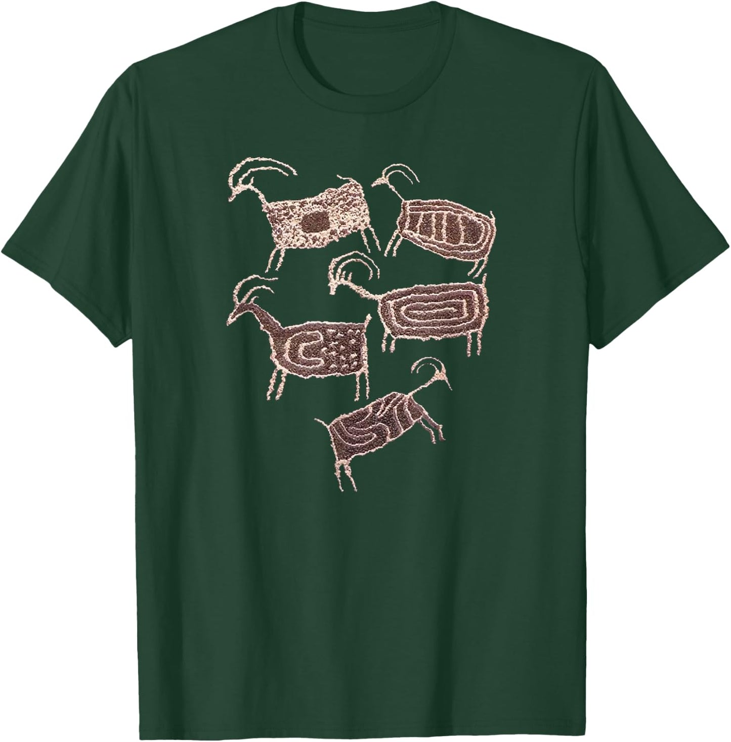 Petroglyphs. Rock Art. Five Patterned Bighorn Ram Sheep. T-Shirt - T-Shirt | Forest