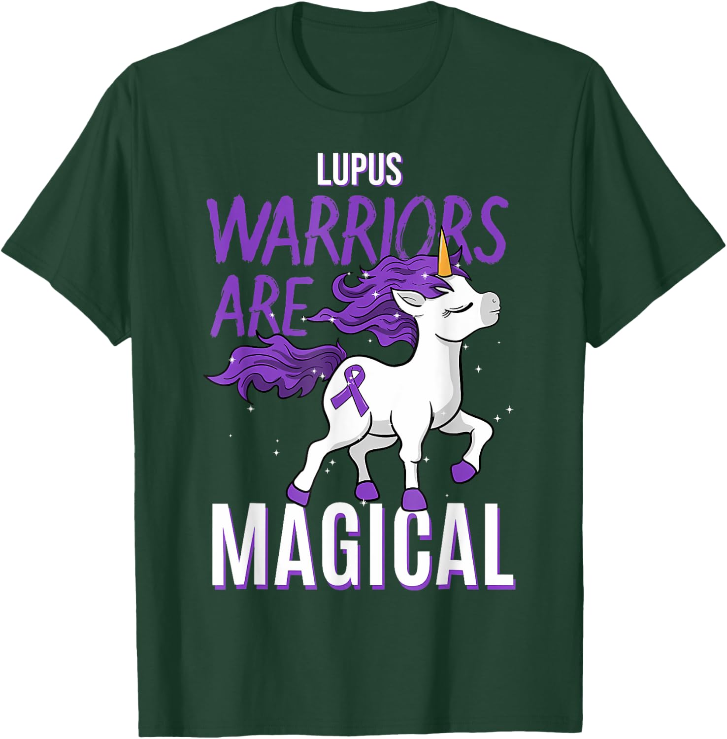 Lupus Awareness Warrior Unicorn Sicca Gift T-Shirt - T-Shirt | Forest