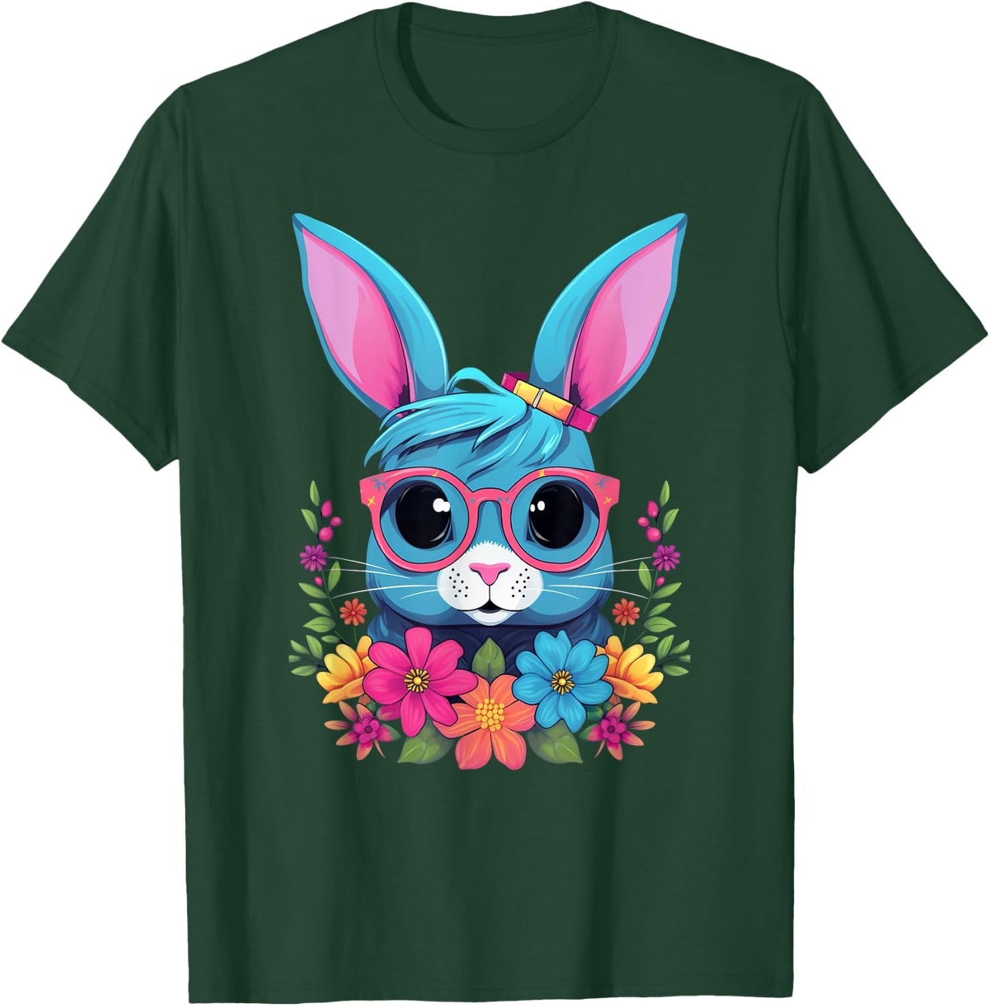 Cute Rabbit Girl With Flowers I Rabbit T-Shirt - T-Shirt | Forest