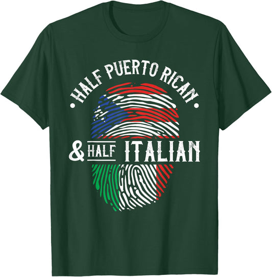 Half Puerto Rican And Half Italian Flag Heritage Roots T-Shirt - T-Shirt | Forest
