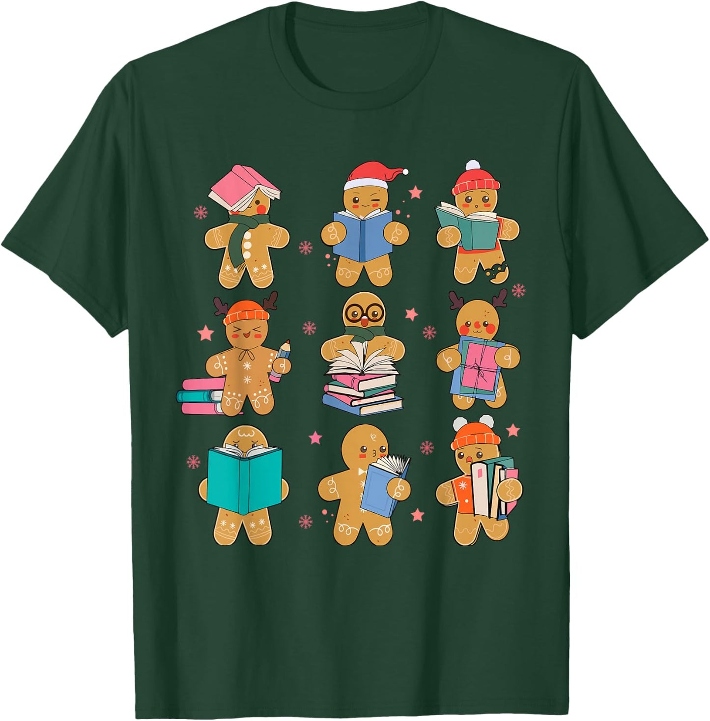 Gingerbreads Christmas Teacher Team Gingerbread Book Reading T-Shirt - T-Shirt | Forest
