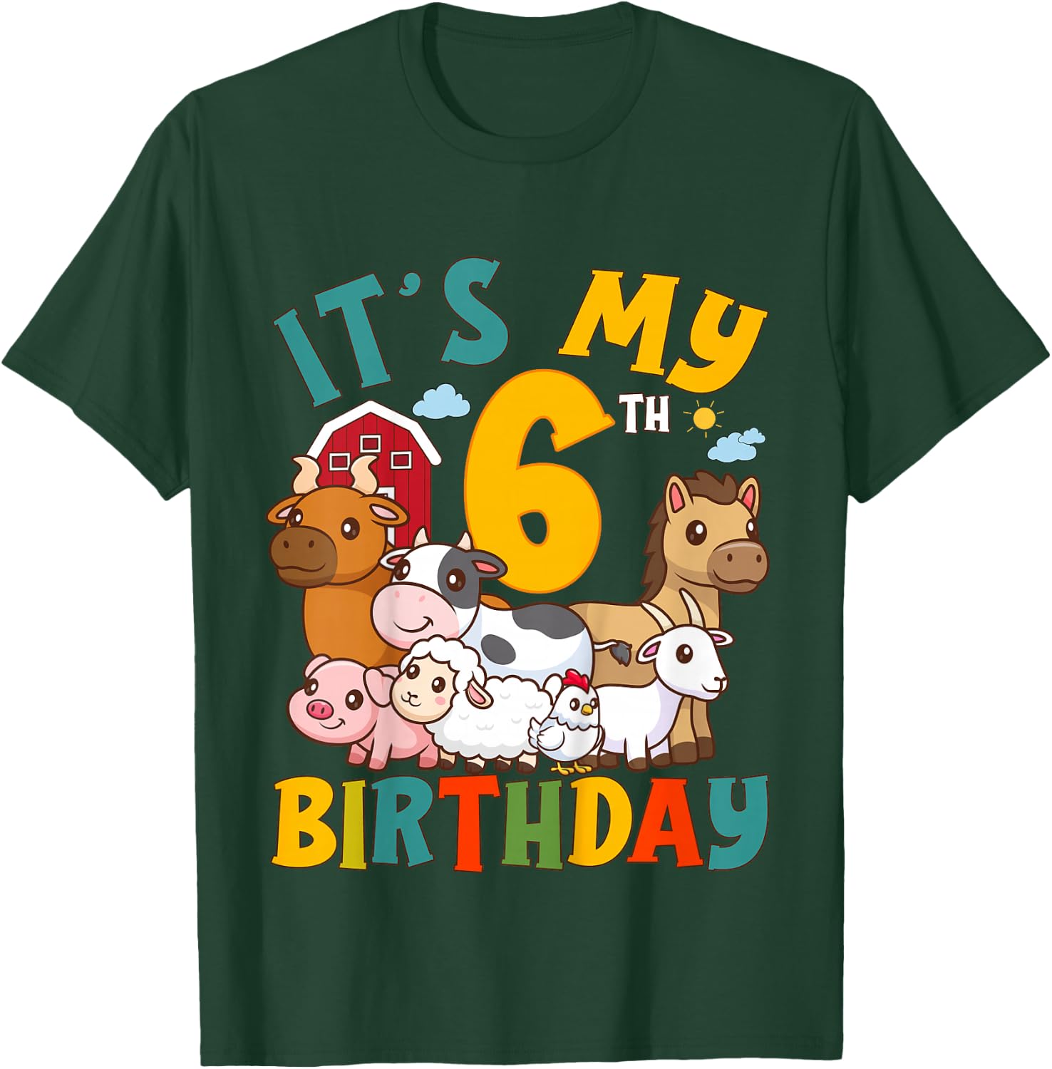 It's My 6th Birthday 6 Years Old Farm Animals Theme Kids T-Shirt - T-Shirt | Forest