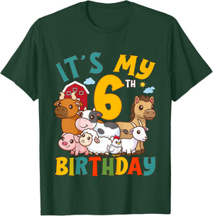 It's My 6th Birthday 6 Years Old Farm Animals Theme Kids T-Shirt - T-Shirt | Forest