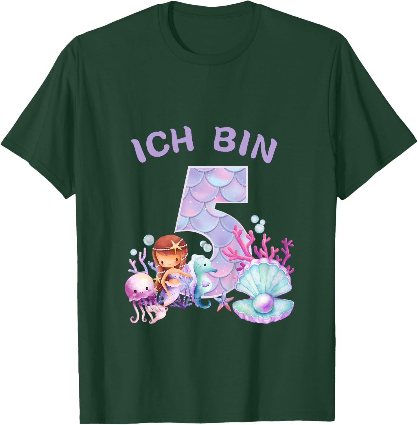 Kids Kids 5th Birthday Shirt Mermaid Mermaid Girls 5 Years , black T-Shirt - T-Shirt | Forest