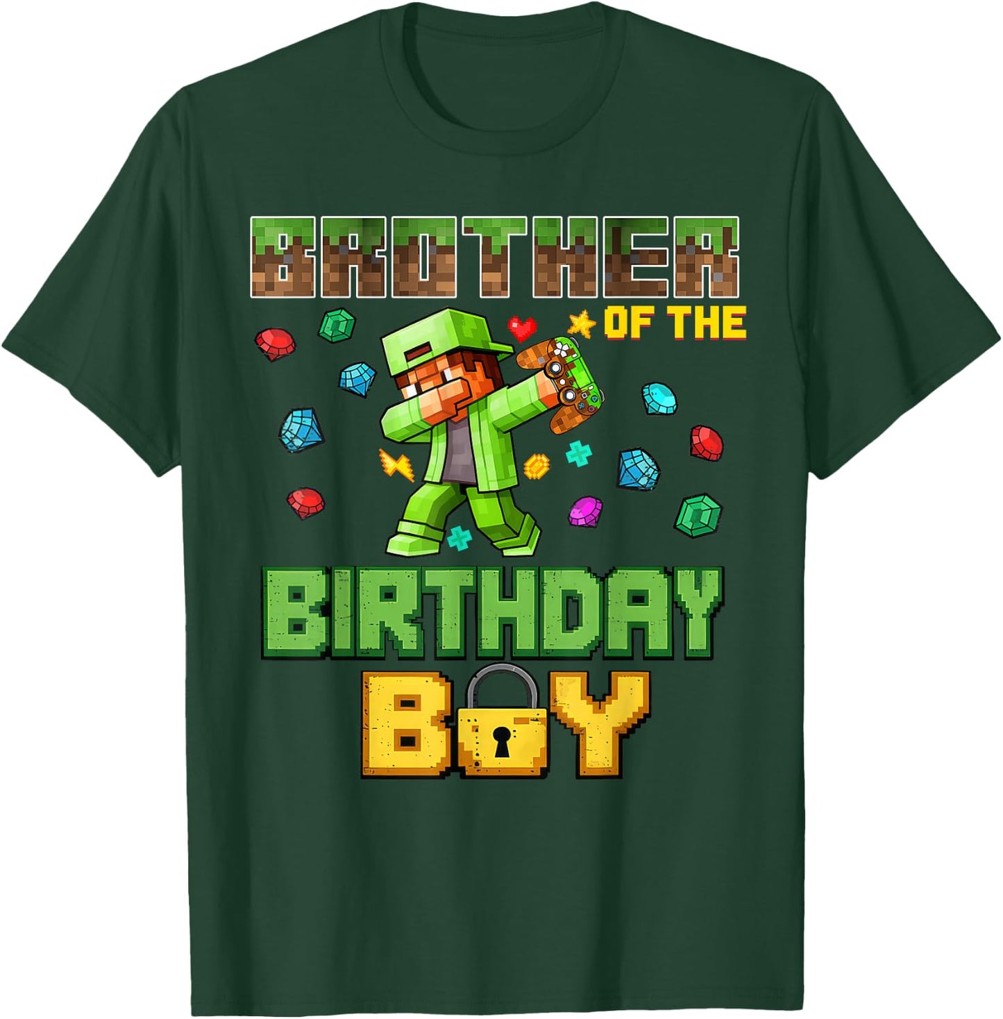 Brother of The Birthday Boy Video Gamer Pixel Dab Number T-Shirt - T-Shirt | Forest