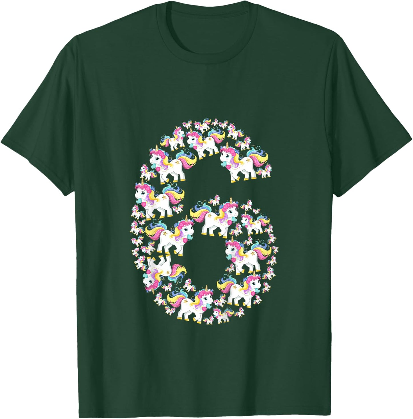 Kids Unicorn 6th Birthday Kids Girls 6 Years Old Sixth Six T-Shirt - T-Shirt | Forest