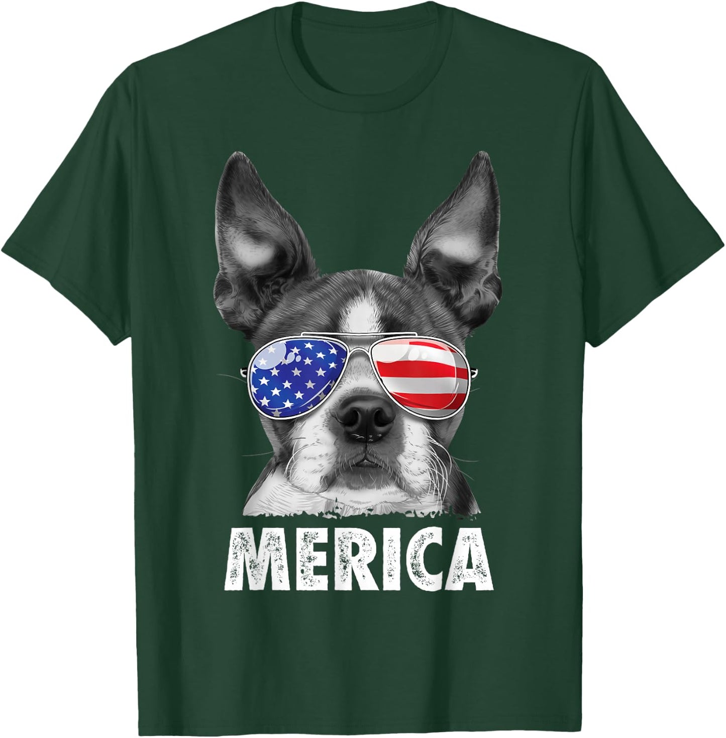 Boston Terrier 4th of July Merica Men Women USA Flag Vintage T-Shirt - T-Shirt | Forest