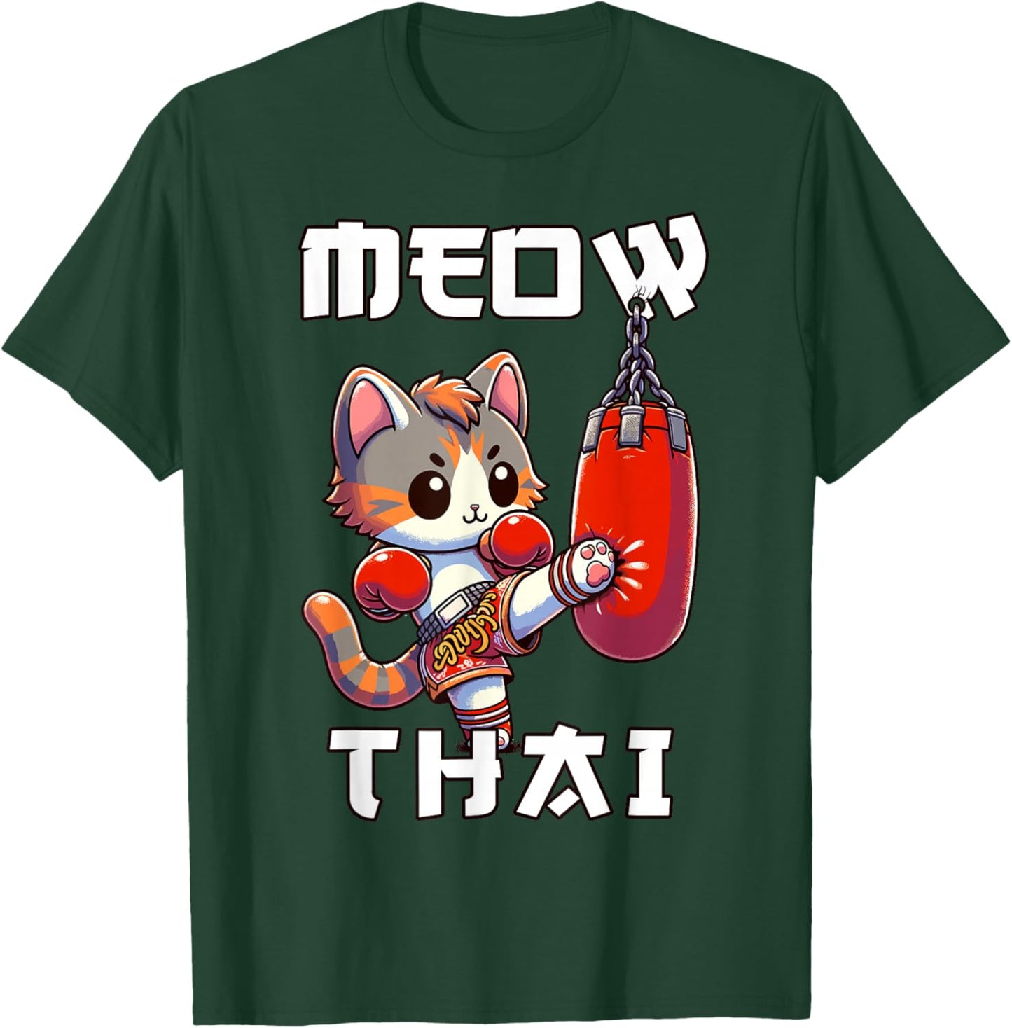 Funny Muay Thai | Meow Thai & Thai Boxing | Muay Thai Cat T-Shirt - T-Shirt | Forest