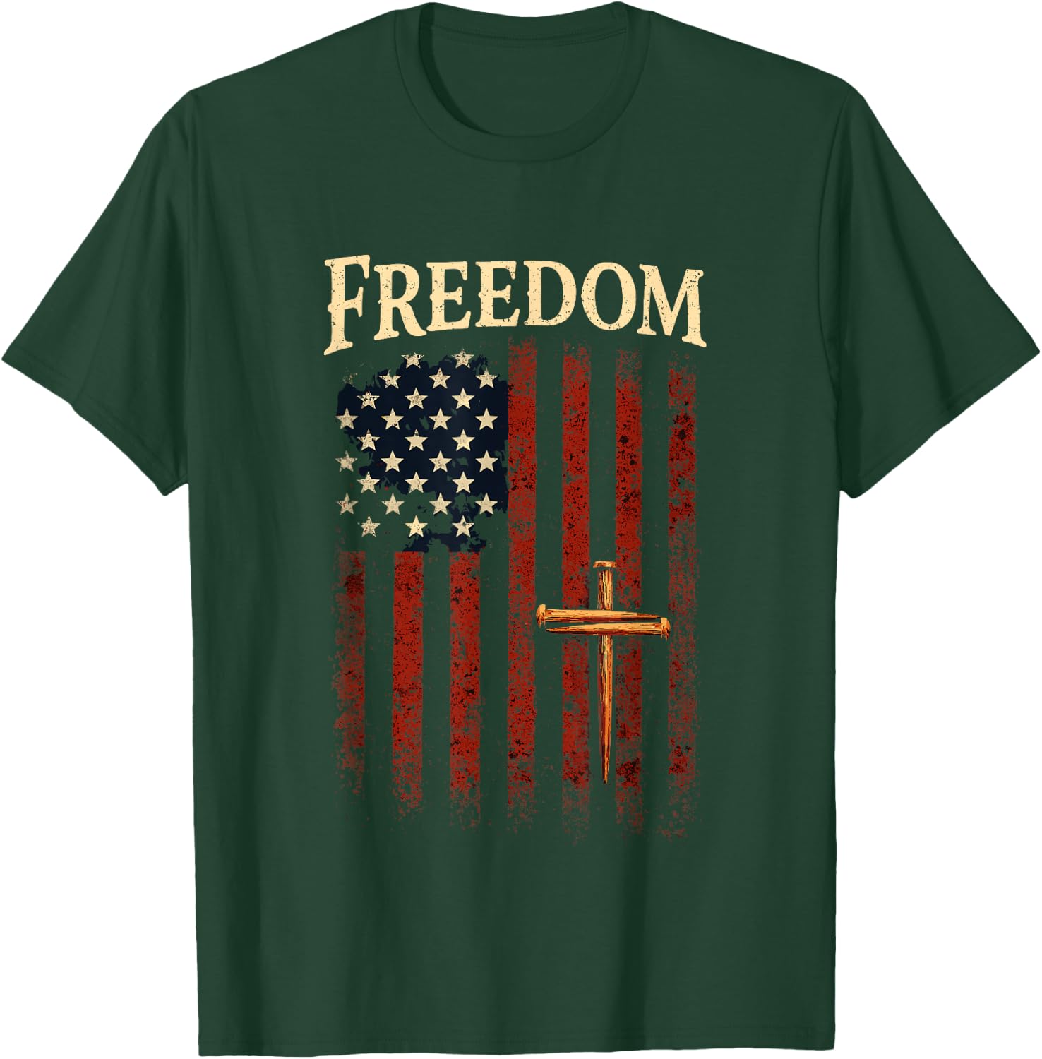 Three Crossed Nails Patriotic American Flag Faith Freedom T-Shirt - T-Shirt | Forest