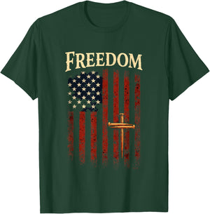 Three Crossed Nails Patriotic American Flag Faith Freedom T-Shirt - T-Shirt | Forest