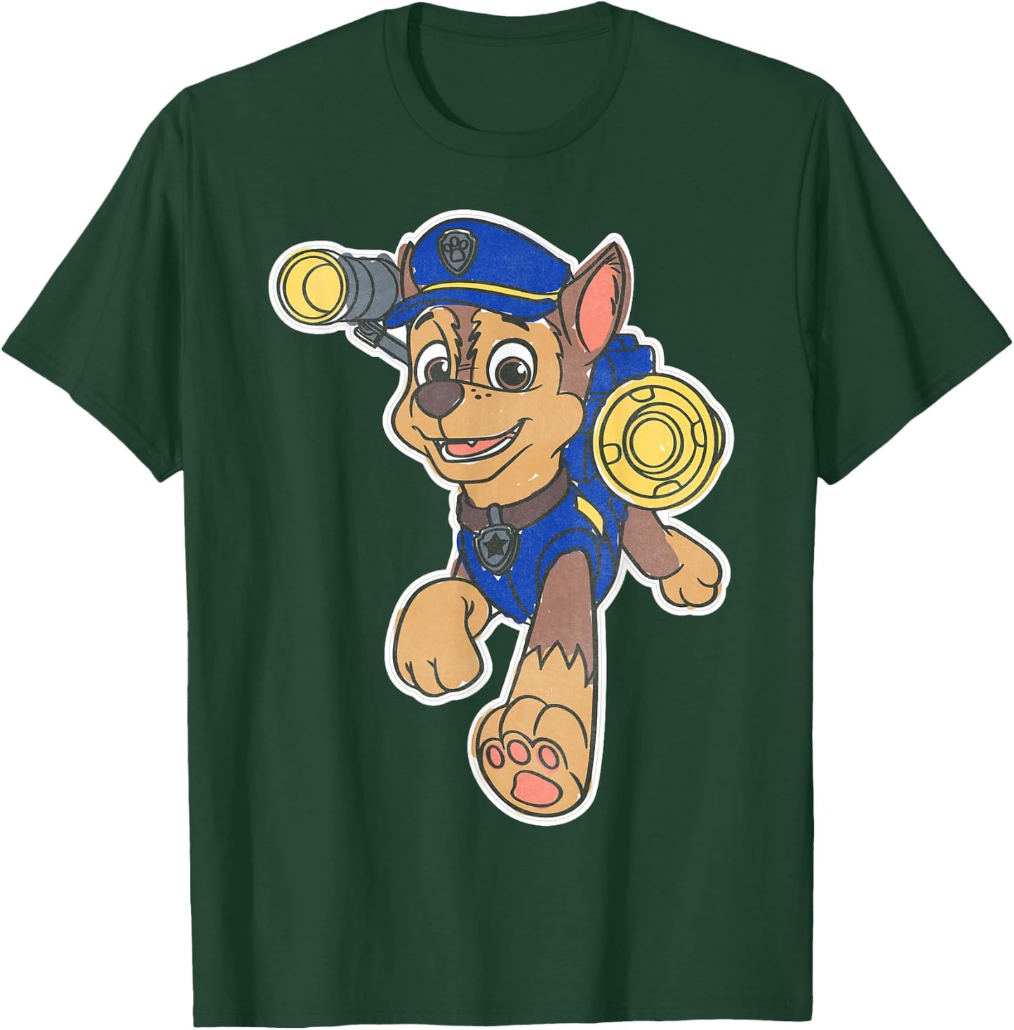 Paw Patrol Chase Character Patch - Boys' Black Short Sleeve Classic Fit - Small T-Shirt - T-Shirt | Forest