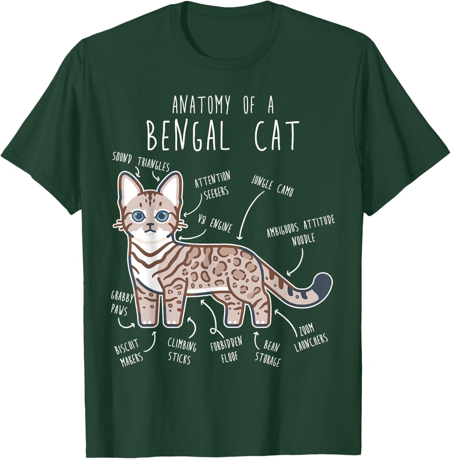 Snow Bengal Cat Seal Lynx Anatomy, Funny Cute Pet Mom Dad Men Women Girls Kids T-Shirt - T-Shirt | Forest