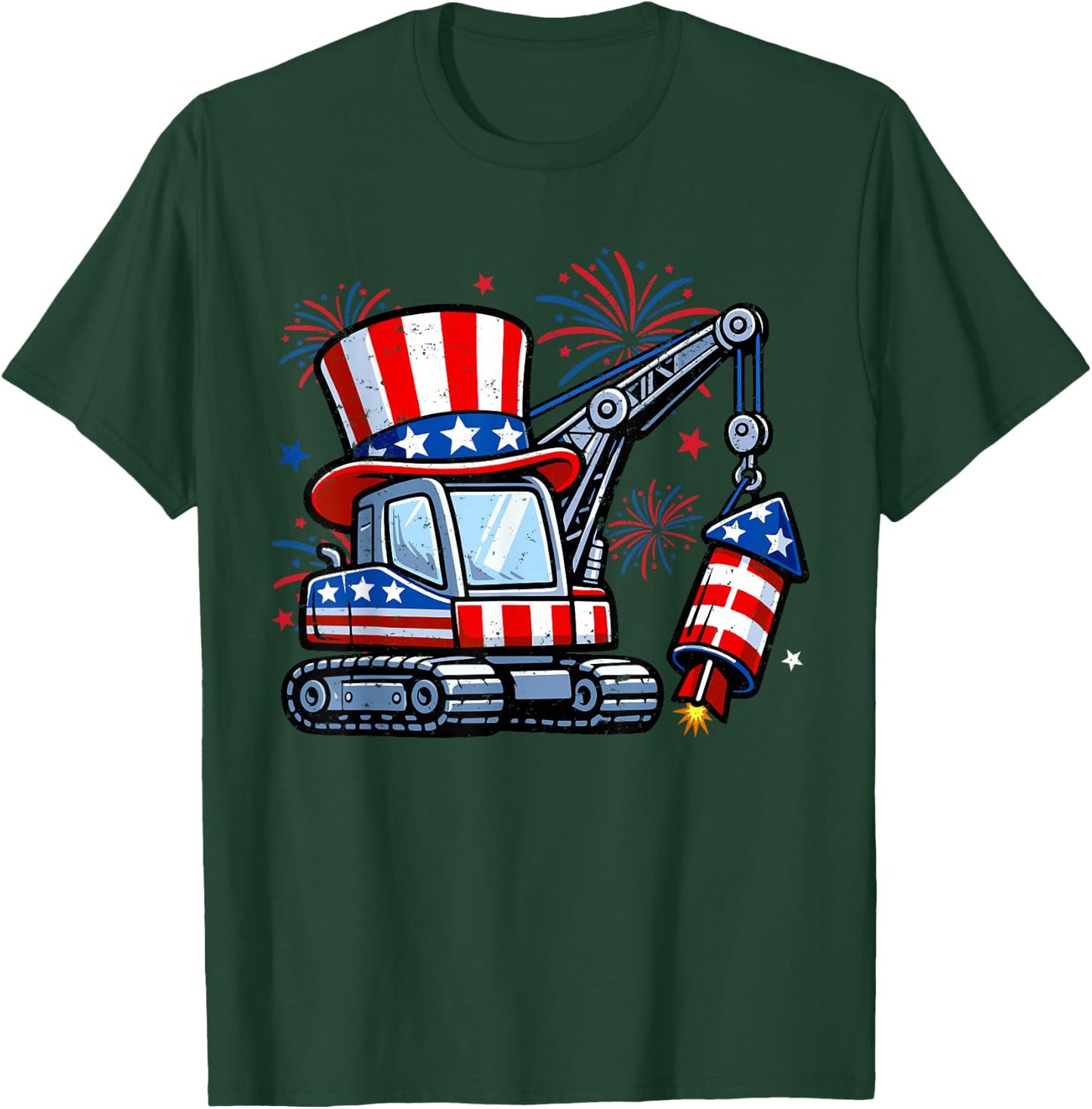Crane Truck Firecrackers 4th of July Patriotic Boys Toddler T-Shirt - T-Shirt | Forest