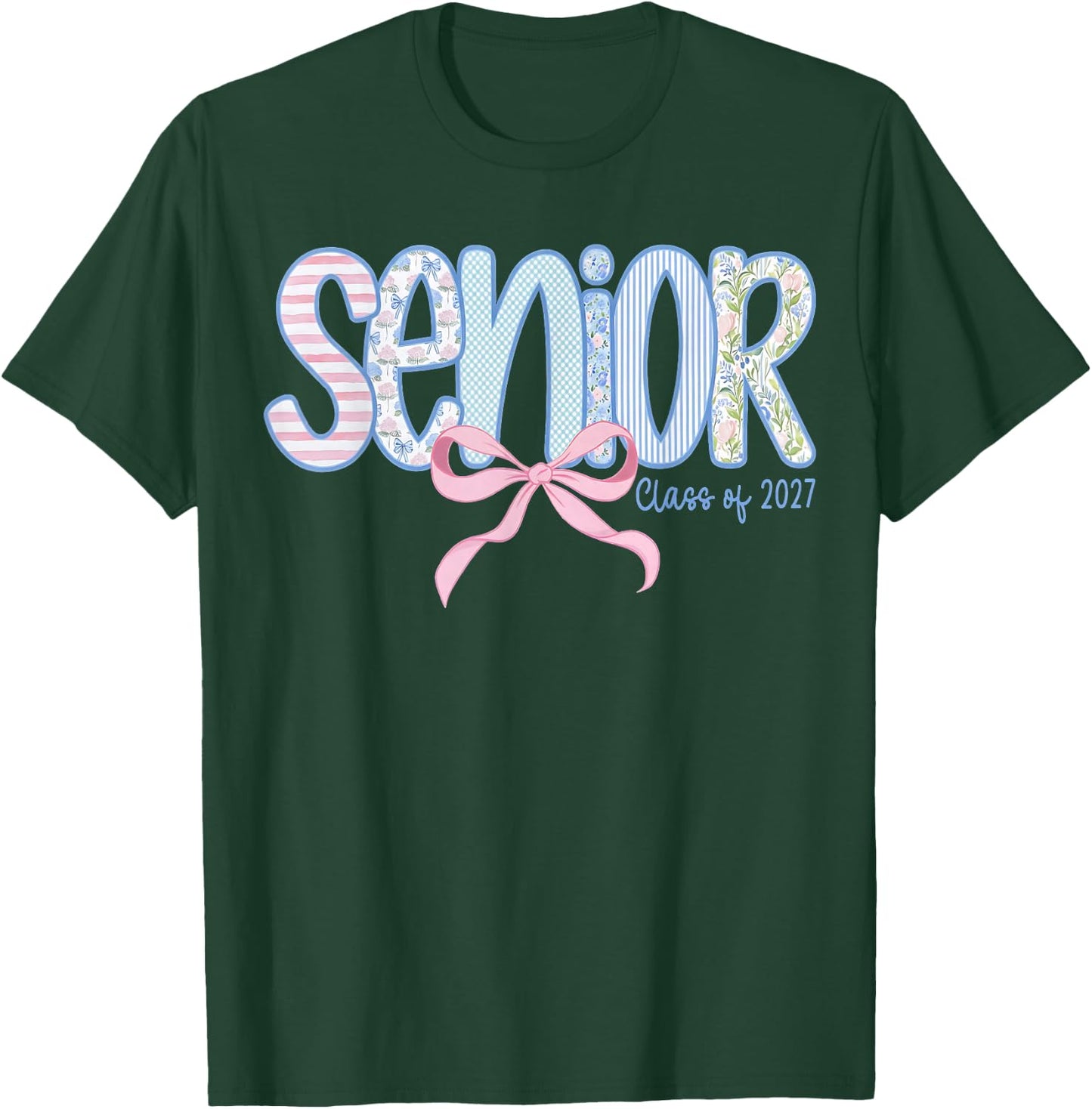 Girl Senior 2027 Class of 2027 Coquette Bow Graduation Grad T-Shirt - T-Shirt | Forest