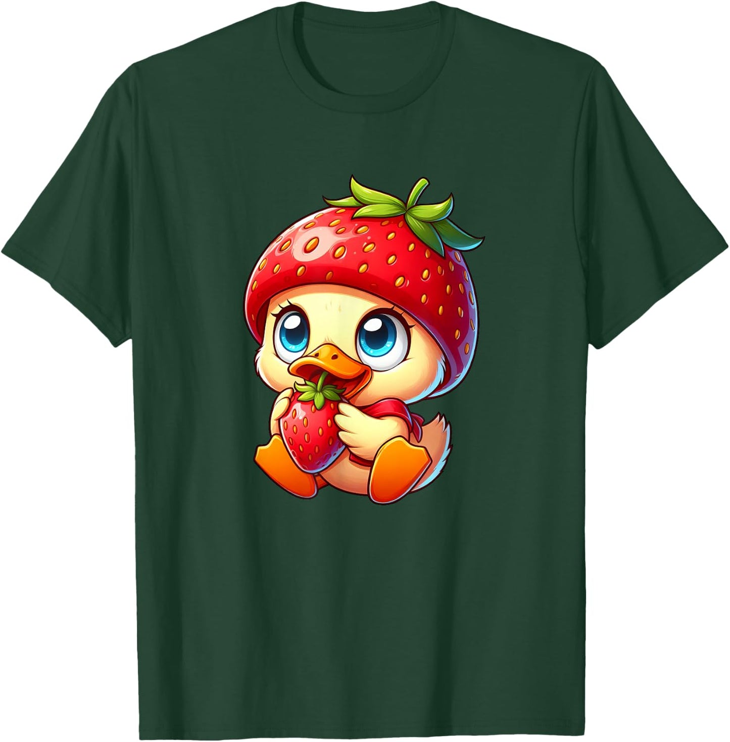 Cute Cartoon Duck Strawberry Fruit Whimsical T-Shirt - T-Shirt | Forest