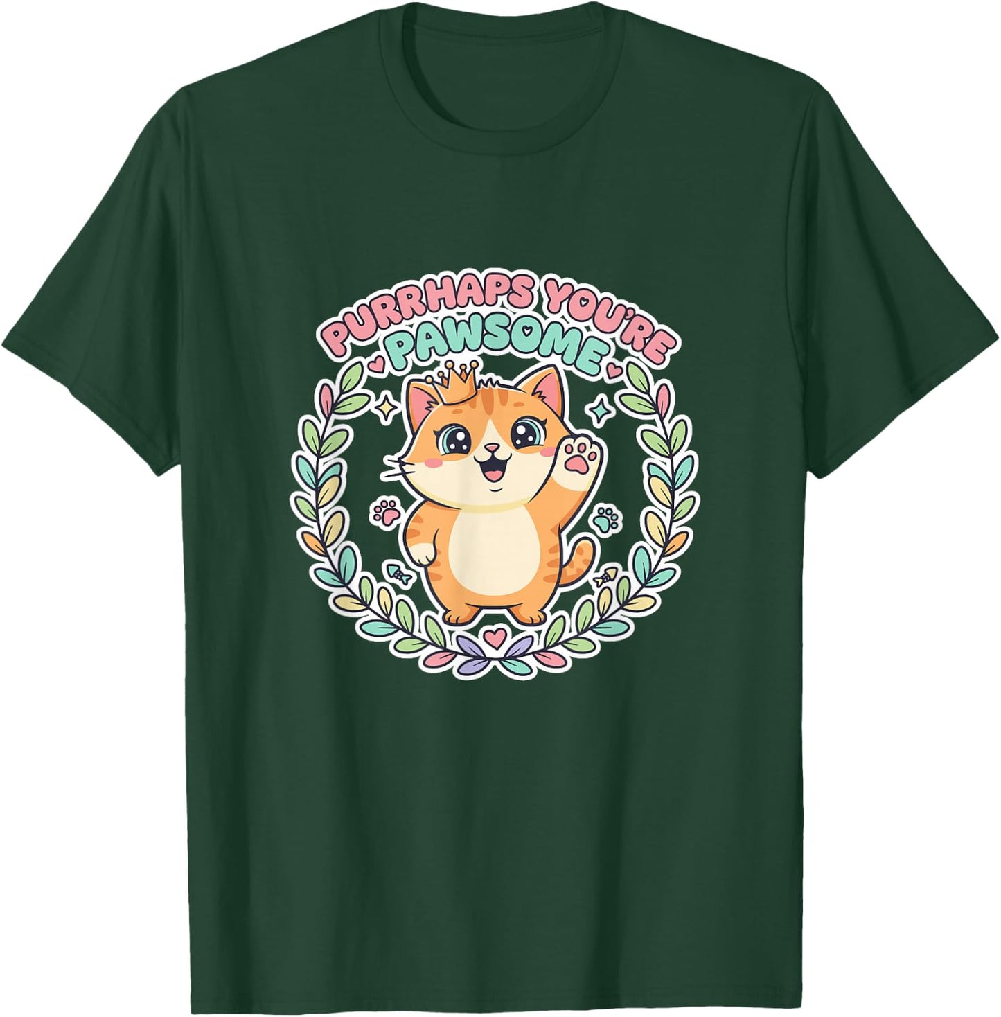 Purrhaps You're Pawsome Cat Kawai Cute Cat Feline Friends Couples T-Shirt - T-Shirt | Forest
