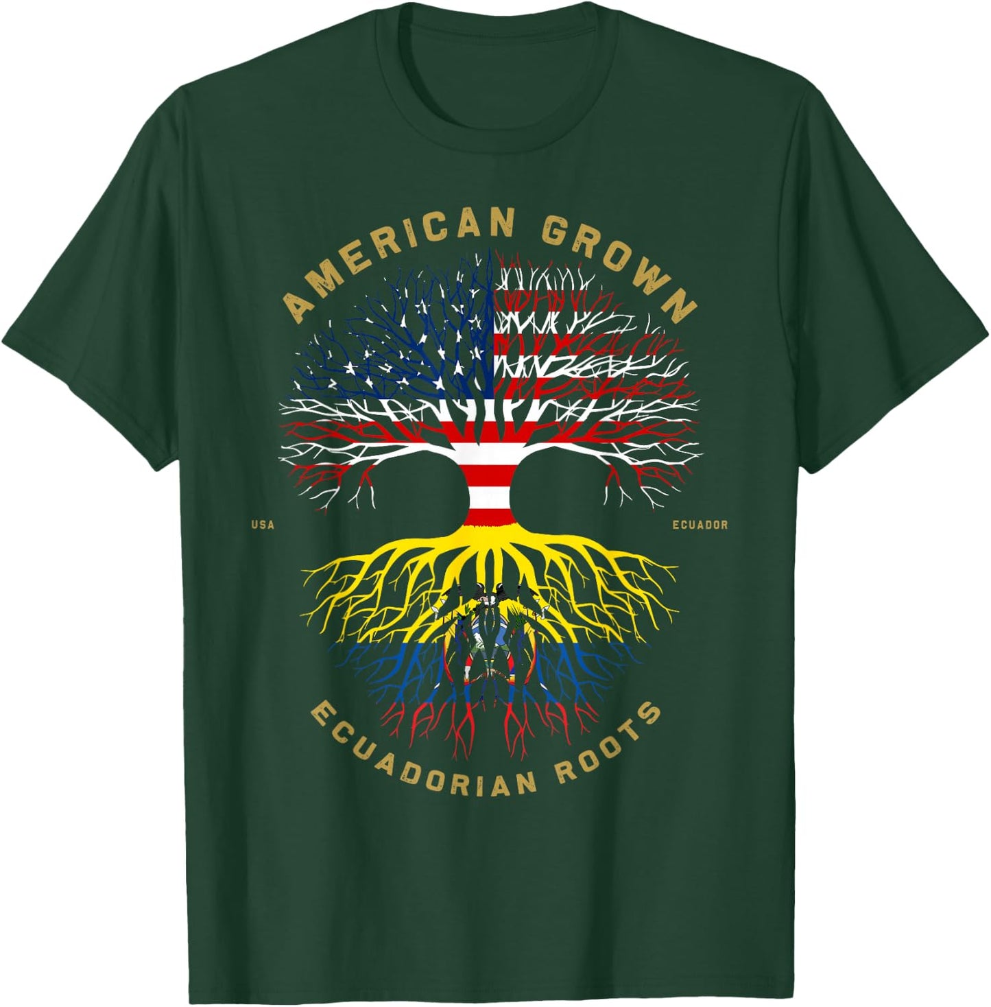 American Grown with Ecuadorian Roots Tree USA Flag Gifts T-Shirt - T-Shirt | Forest