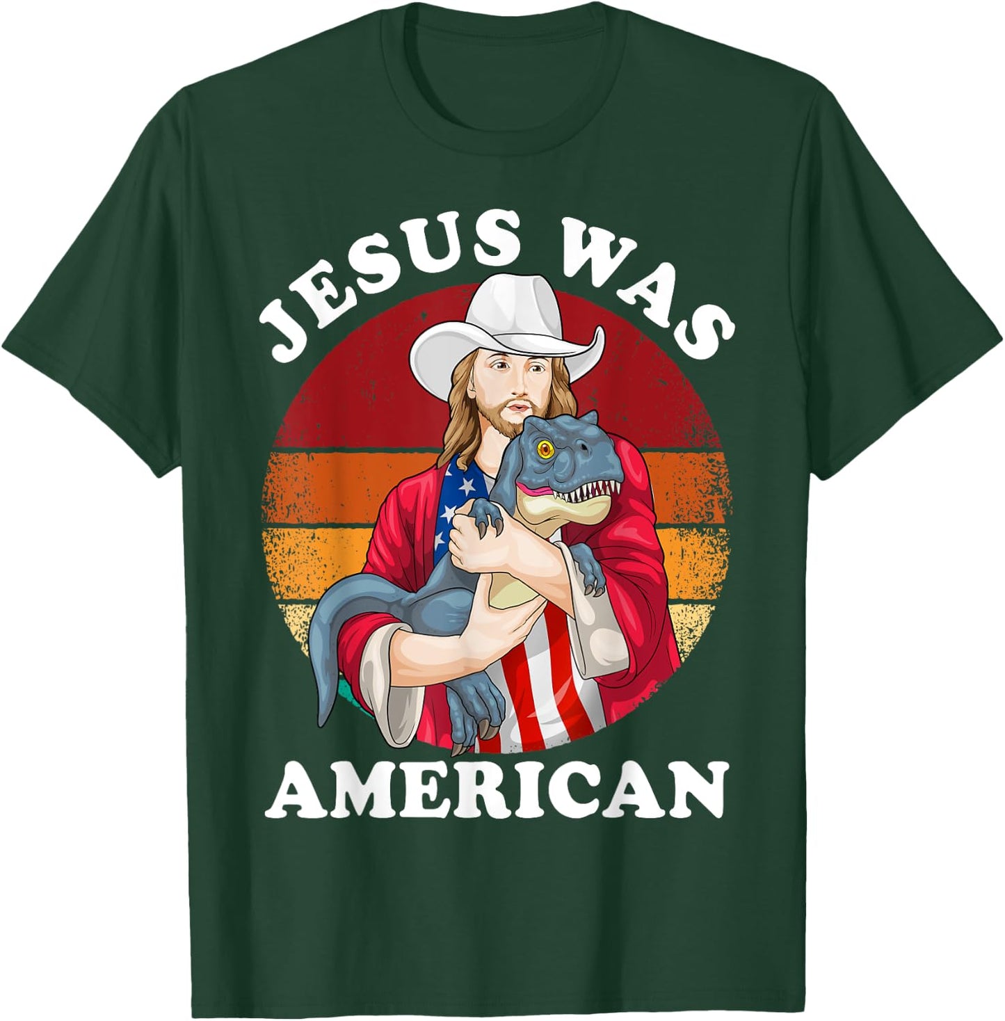 Jesus Was American Dinosaur Jesus T-Rex 4th Of July Vintage T-Shirt - T-Shirt | Forest
