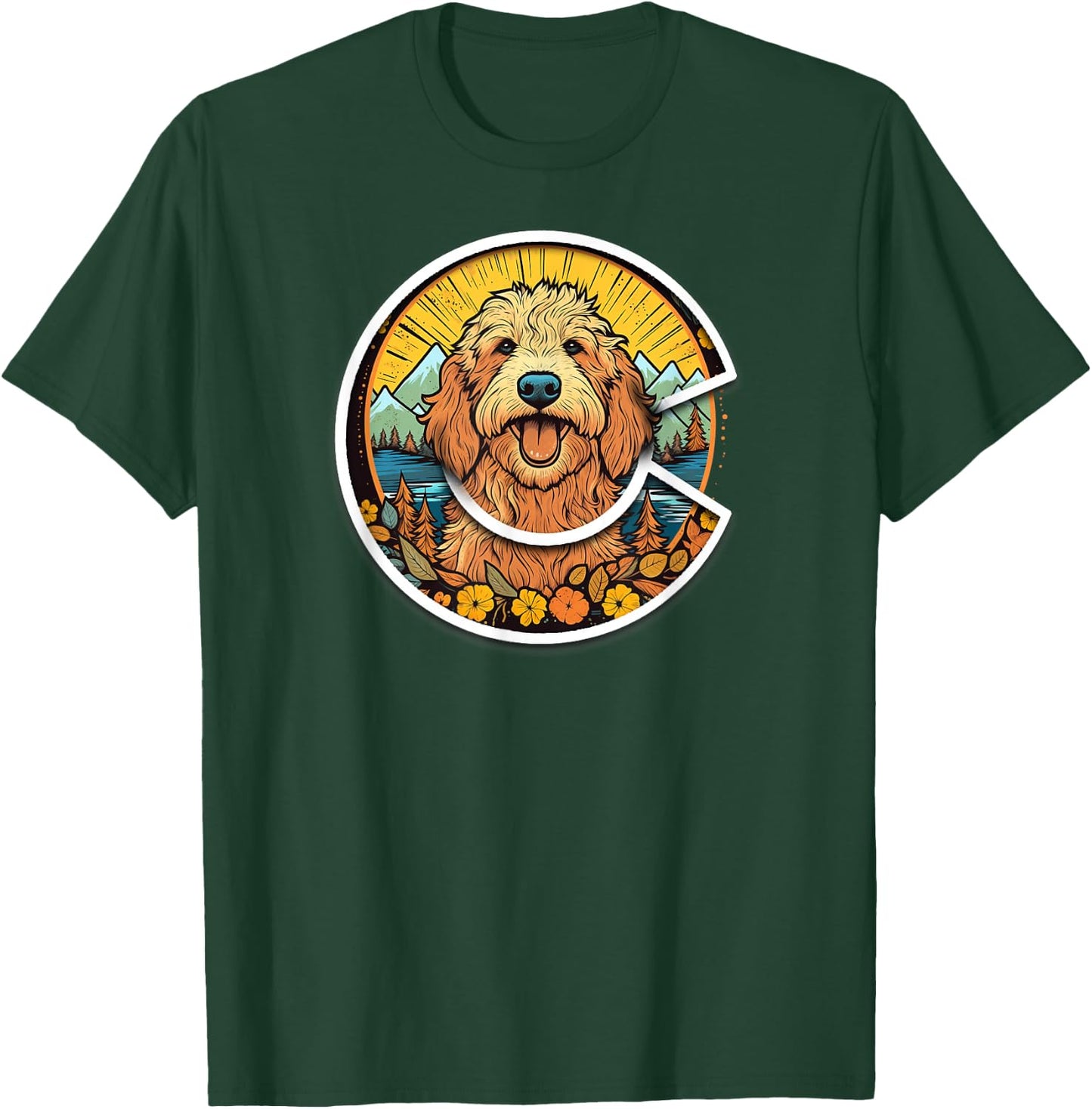 Colorado GoldenDoodle - Cute Doodle Dog in the Mountains T-Shirt - T-Shirt | Forest