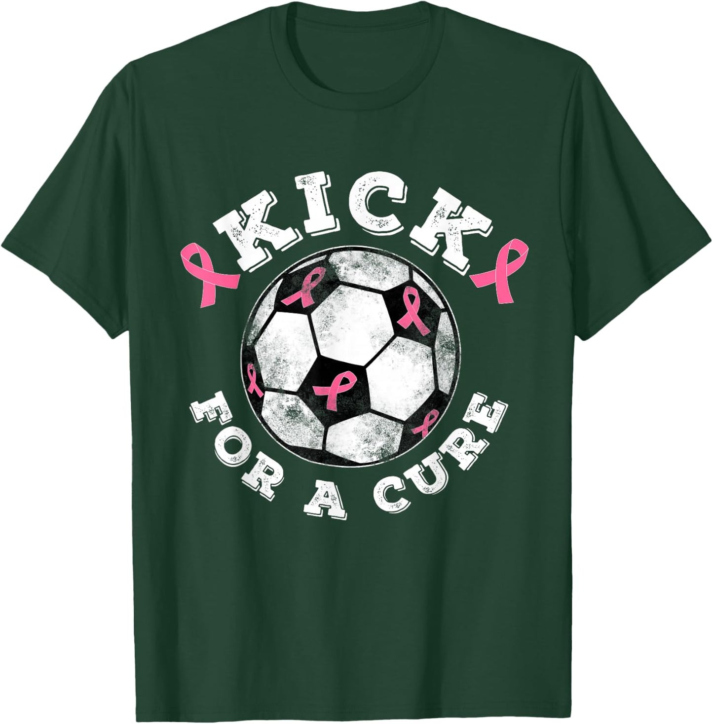 Kick For a Cure Pink Ribbon Breast Cancer Awareness Soccer T-Shirt - T-Shirt | Forest