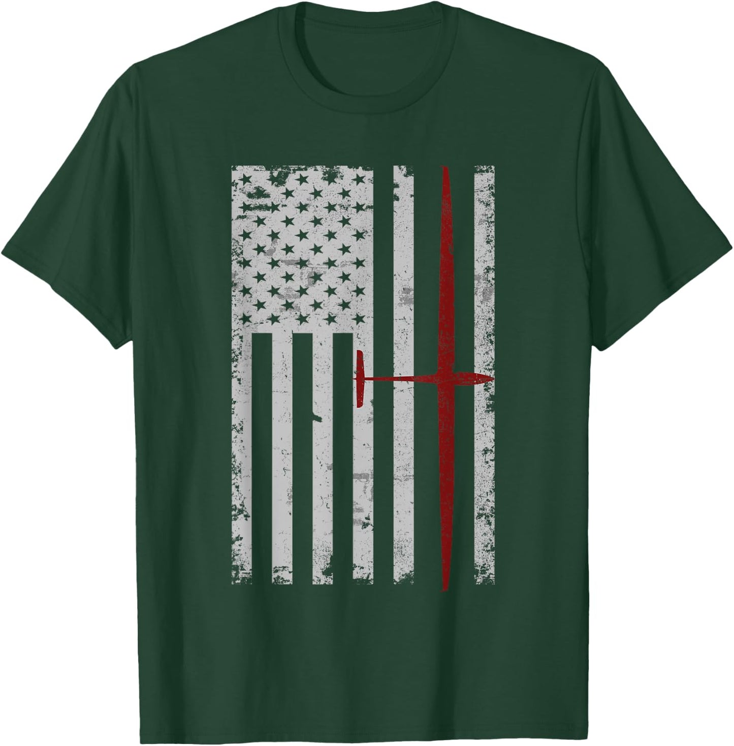 Glider Sailplane Pilot Patriotic Flag Soaring T-Shirt - T-Shirt | Forest