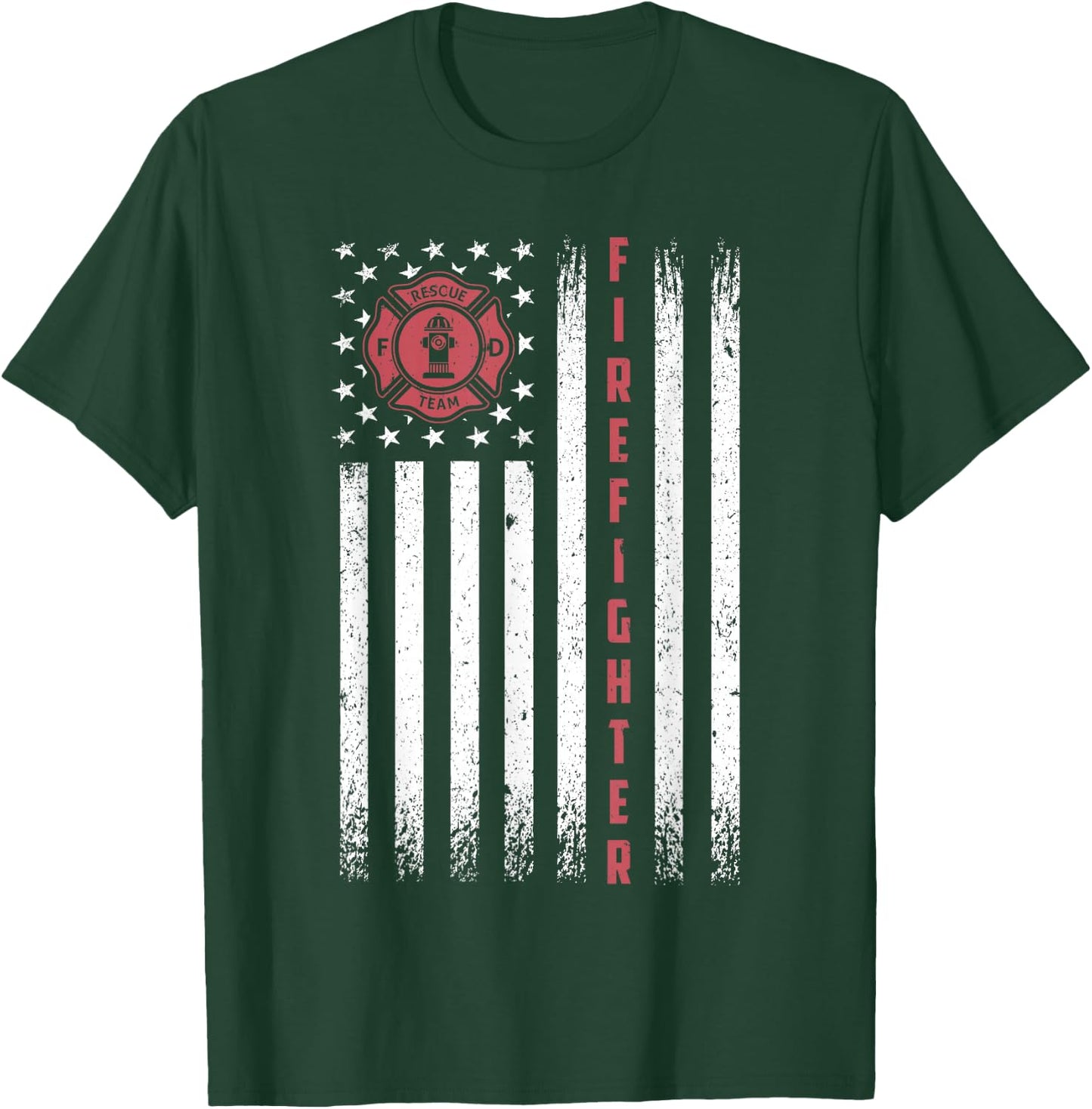 Firefighter Patriotic Usa American Flag T-Shirt - T-Shirt | Forest