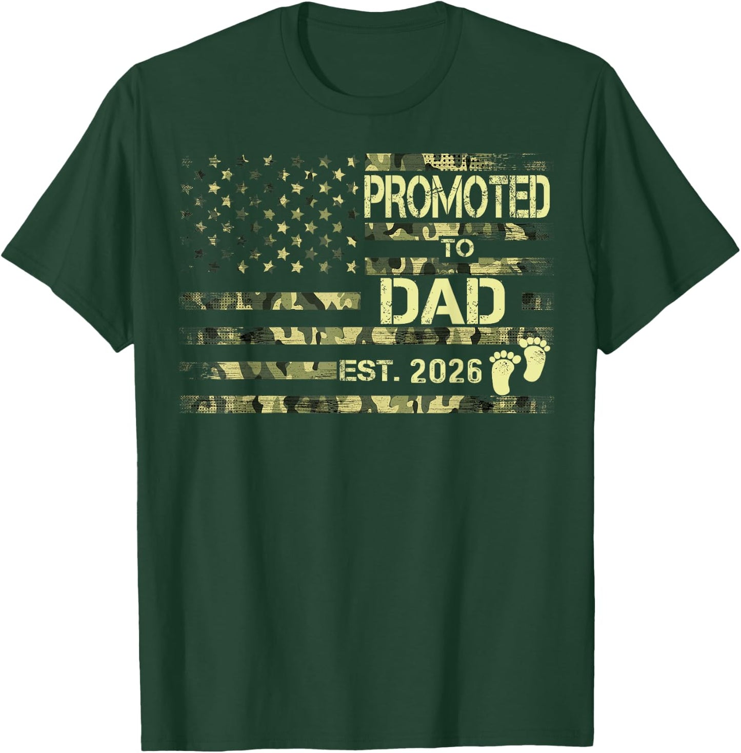 Promoted To Dad Est 2026 Pregnancy American Flag Camo Kids Men T-Shirt - T-Shirt | Forest