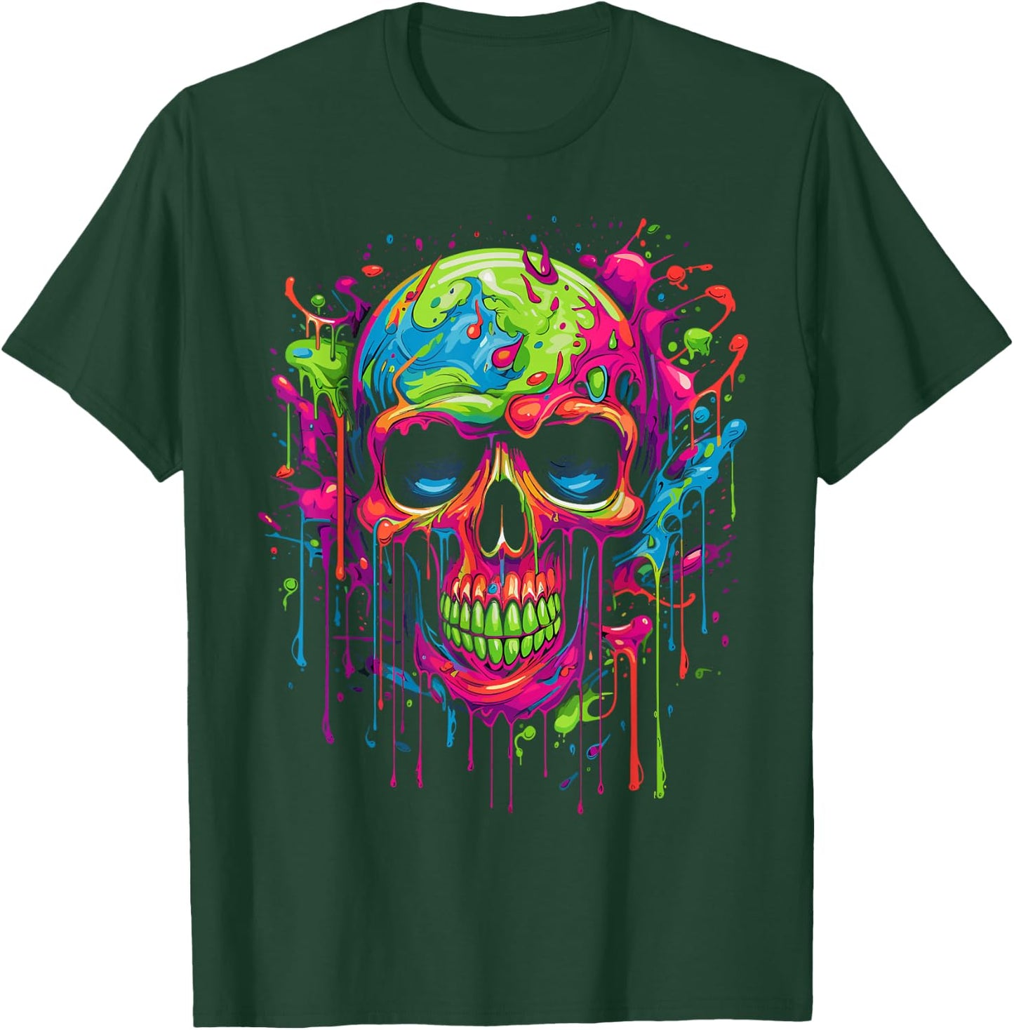 Skull Invader Colourful Skull Paint Splash Trippy Skeleton v1 , black T-Shirt - T-Shirt | Forest