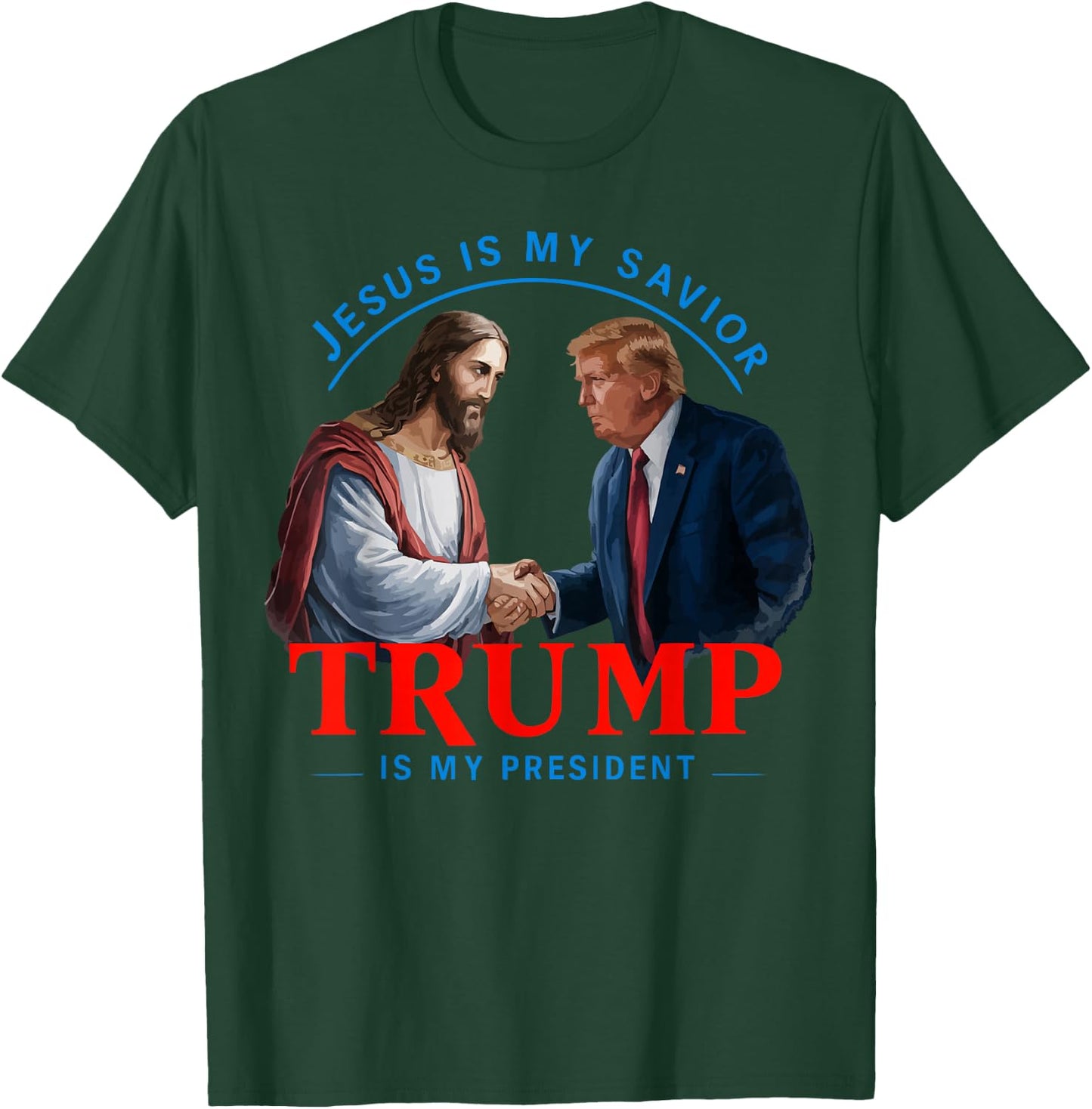 American Flag Jesus Is My Savior Trump Is My President , Black, S T-Shirt - T-Shirt | Forest