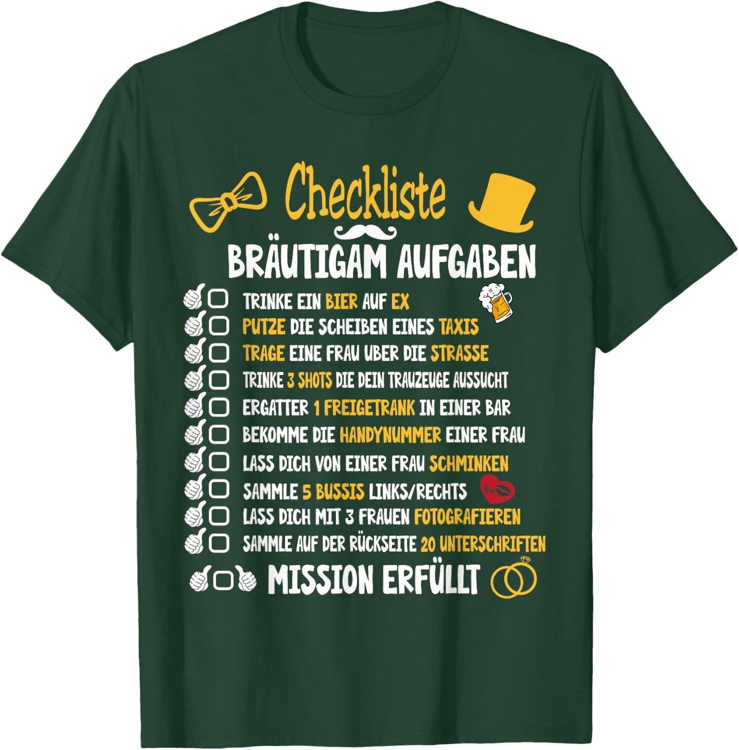 Junggesellenabschied Mann Kostüm & Polter Shirts Groom Tasks Rumbling JGA Checklist Black Small Short Sleeve Classic Fit T-Shirt - T-Shirt | Forest