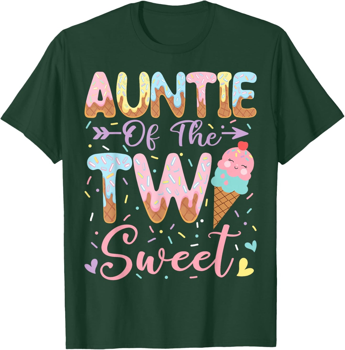 Auntie of The Two Sweet 2nd Birthday Girl Ice Cream T-Shirt - T-Shirt | Forest