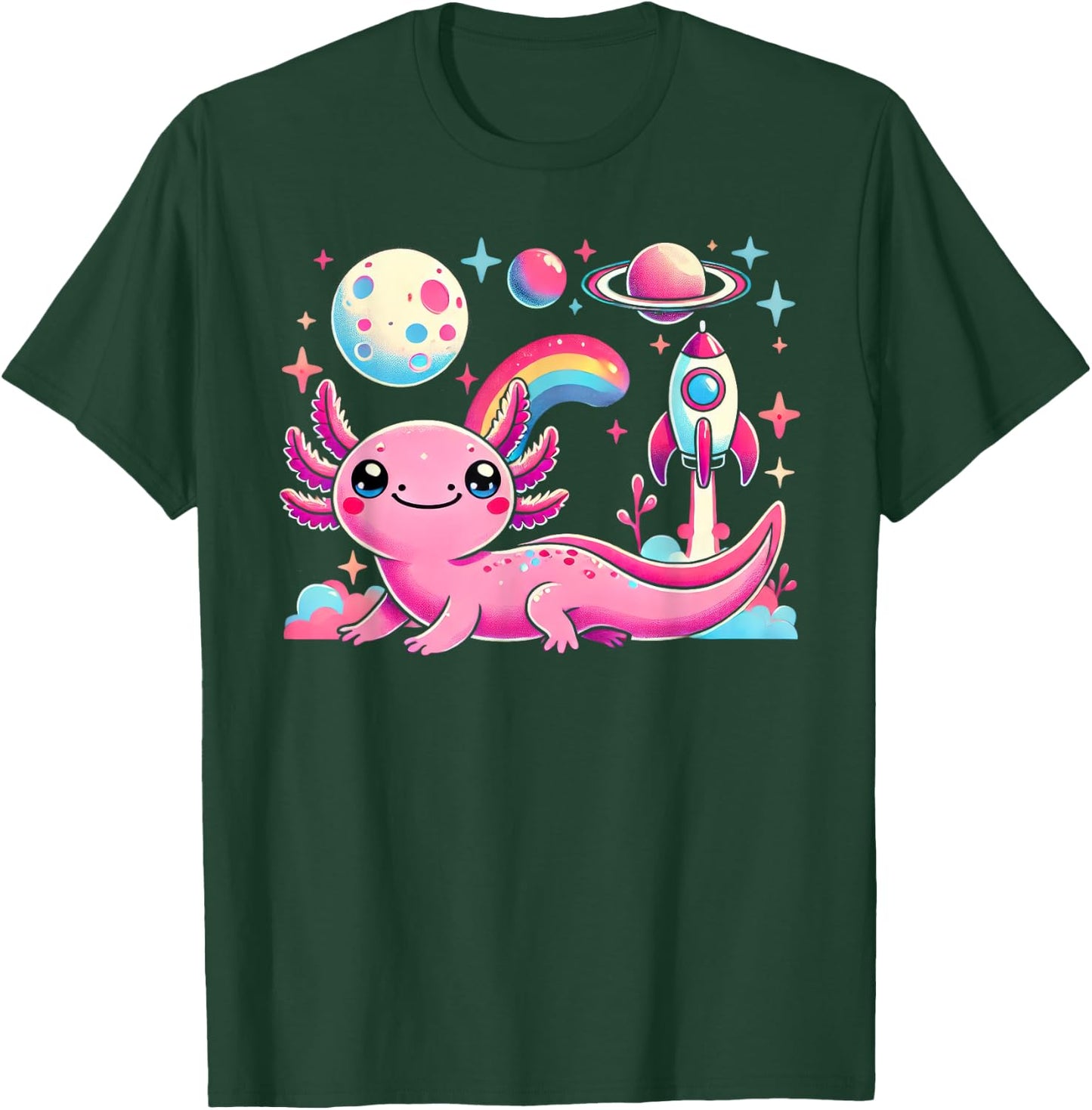 Kawaii Anime Astronaut Axolotl Lover Planets Space Kids T-Shirt - T-Shirt | Forest