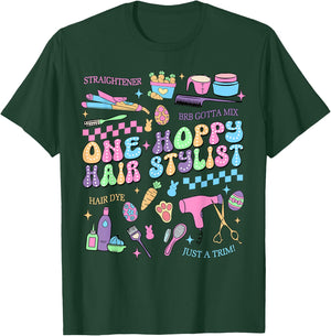 Retro One Hoppy Hair Stylist Easter Day Hairdresser T-Shirt - T-Shirt | Forest