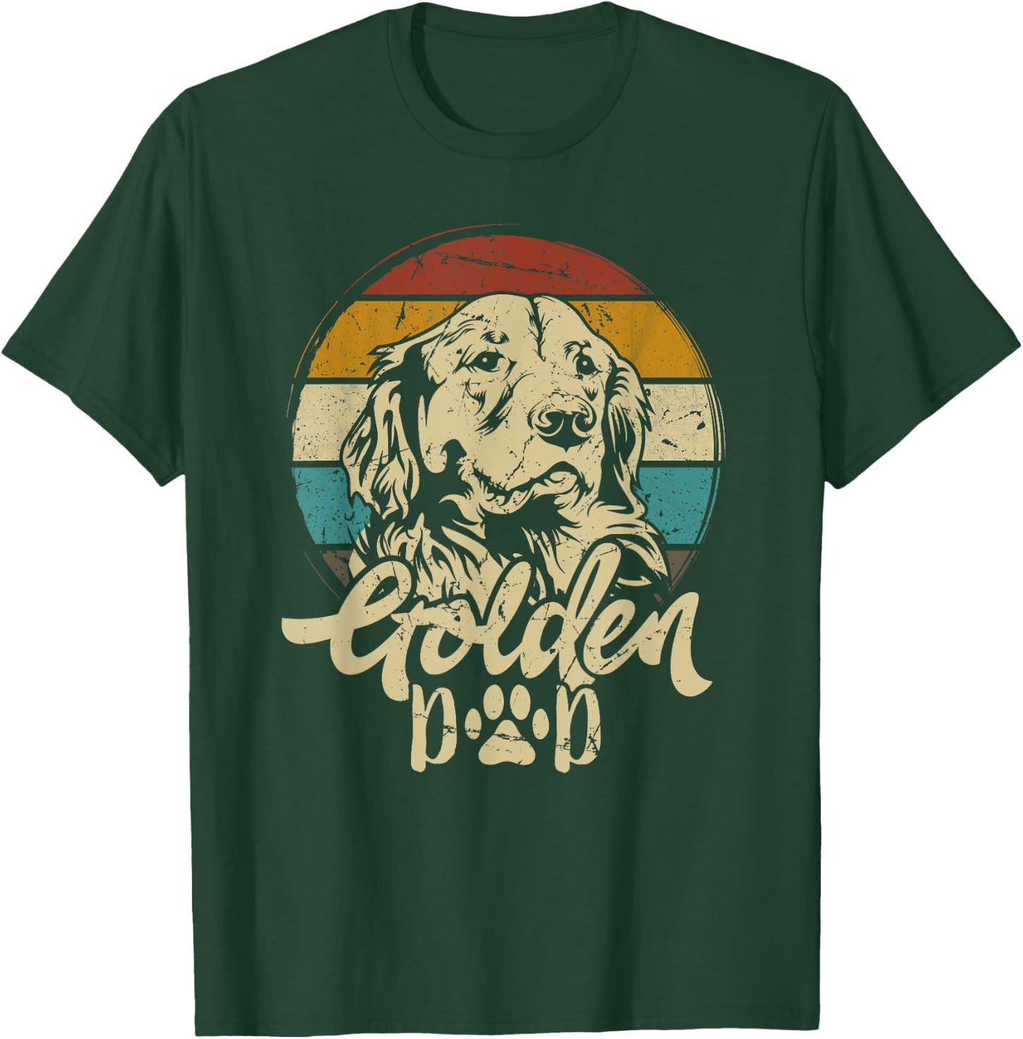 Golden Dad Retro Sunset Golden Retriever Lover Gift Dog Papa T-Shirt - T-Shirt | Forest
