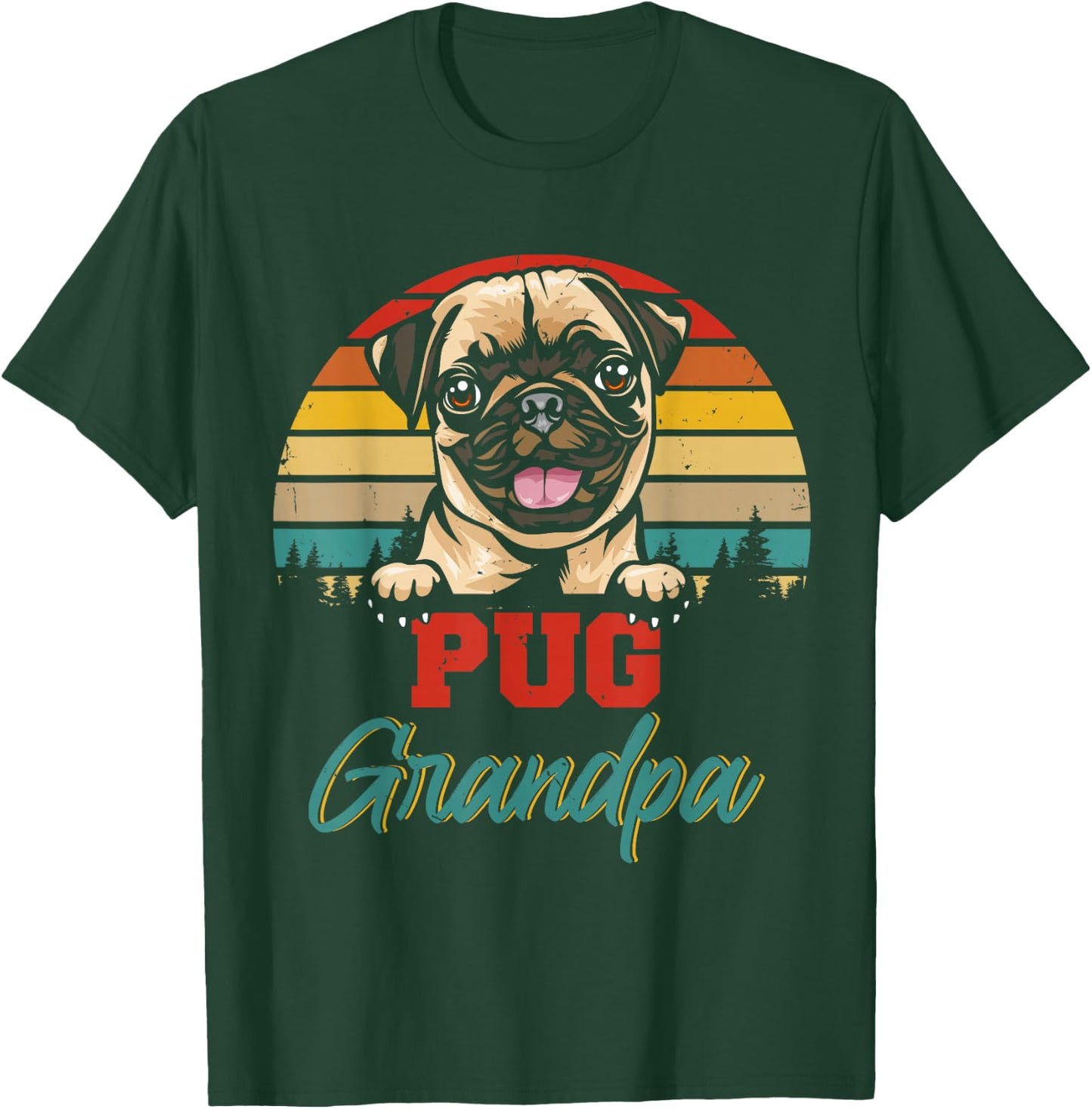 Vintage Retro Pug Grandpa Cool Father's Day Dog Lover Men Women Kids T-Shirt - T-Shirt | Forest