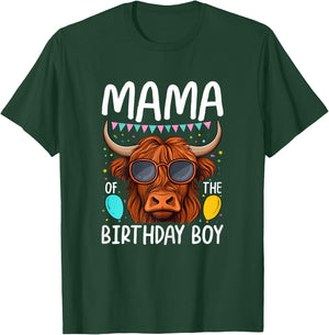 Mama Of The Birthday Boy Highland Cow T-Shirt - T-Shirt | Forest