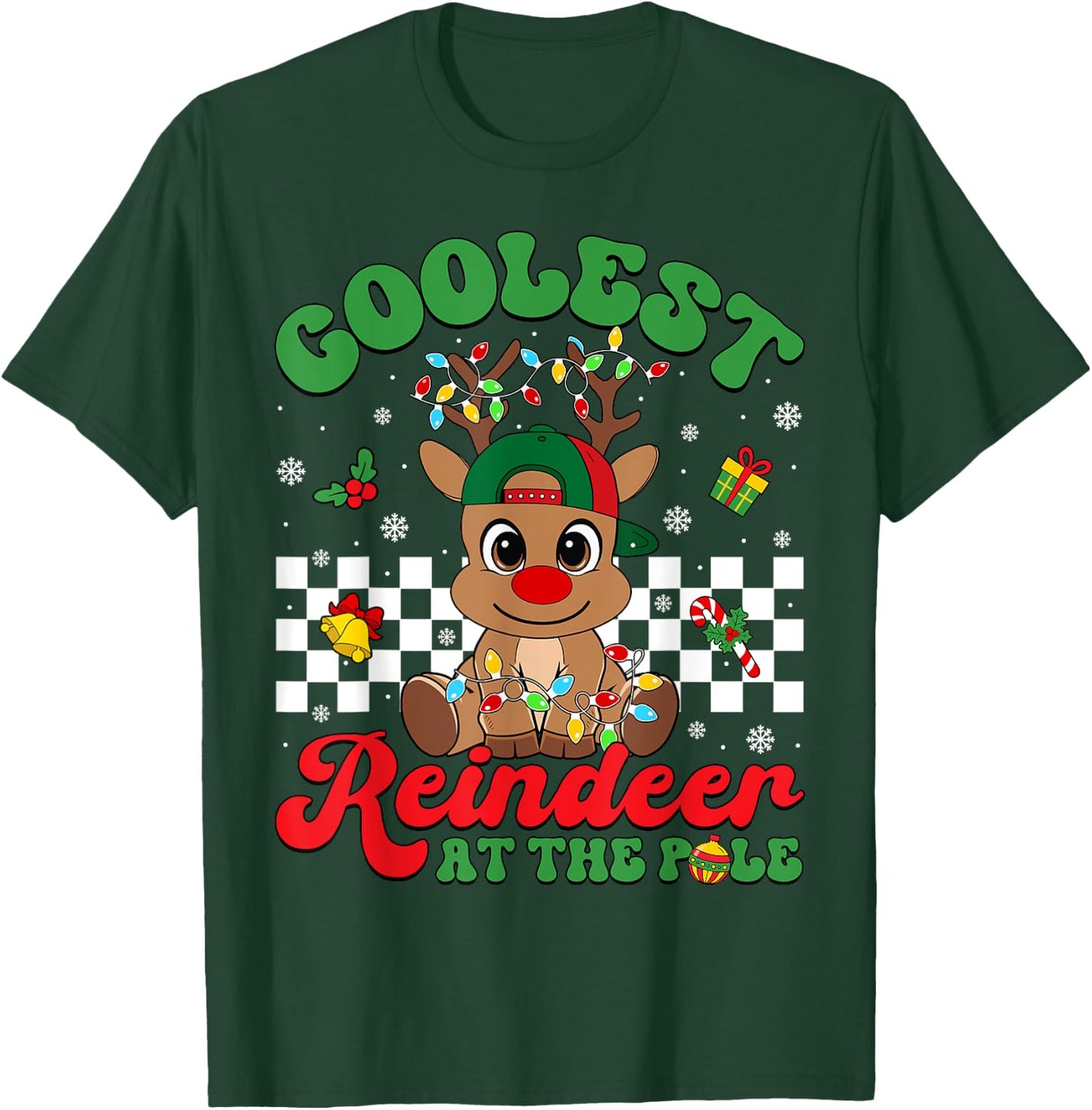 Coolest Reindeer At The Pole North Pole Christmas Boys Kids T-Shirt - T-Shirt | Forest