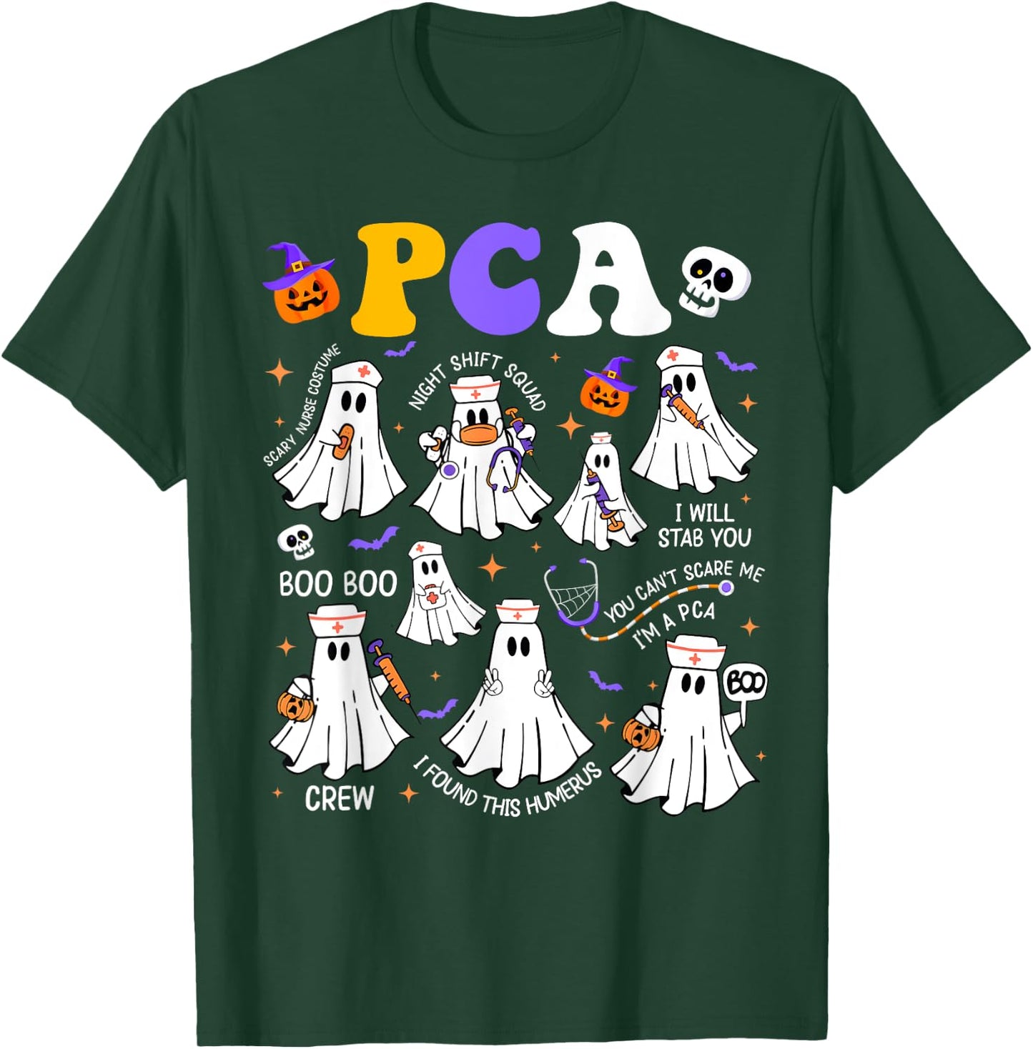 Spooky PCA Ghost Halloween Cute Groovy Nursing Halloween T-Shirt - T-Shirt | Forest