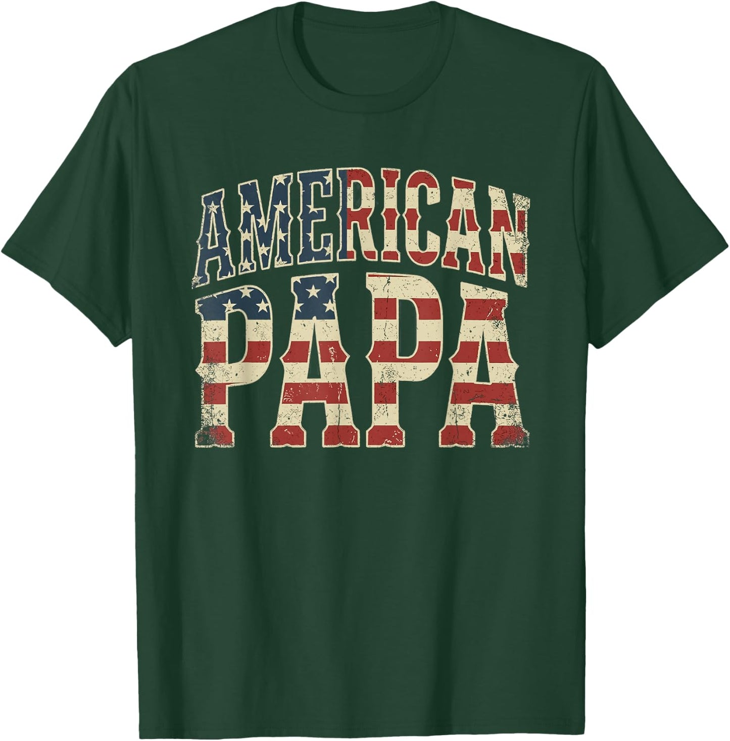 Retro Camo Dad American Flag Papa Fathers Day T-Shirt - T-Shirt | Forest