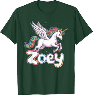 Magical Zoey Unicorn Girl First Name Design T-Shirt - T-Shirt | Forest