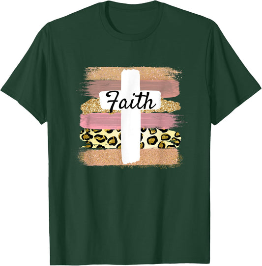 Christian Faith & Cross Leopard Cheetah Ombre Print Jesus T-Shirt - T-Shirt | Forest