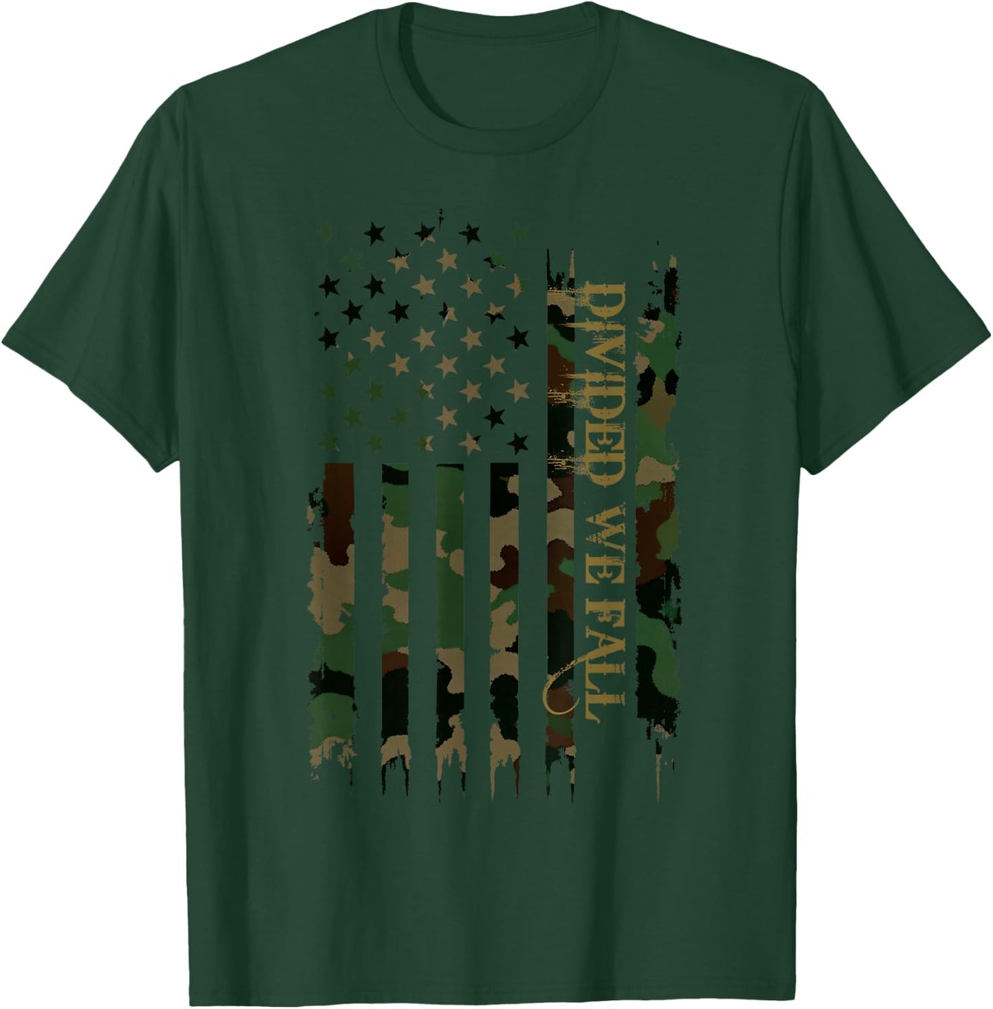Divided We Fall United States Distressed Camo w US Flag T-Shirt - T-Shirt | Forest