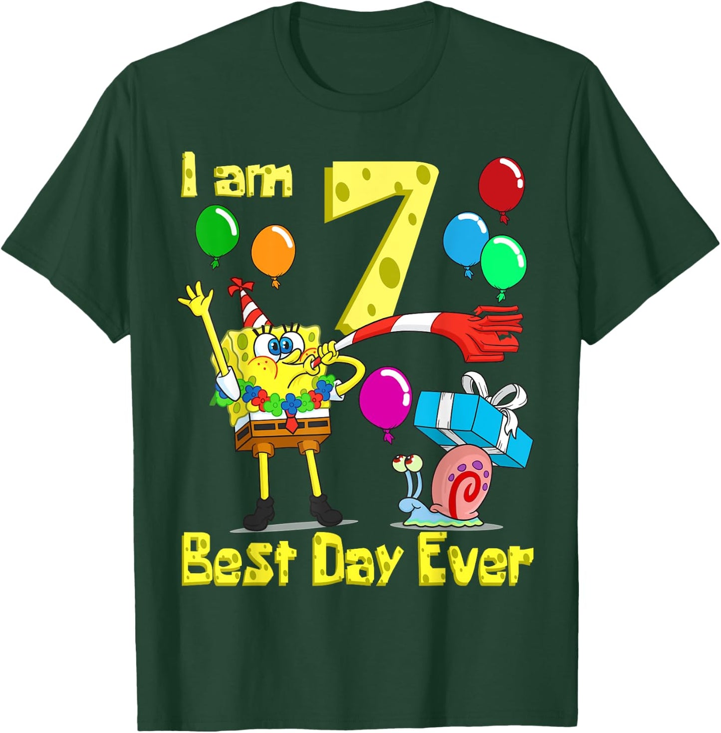 Mademark x SpongeBob SquarePants - SpongeBob I am 7 Years Old Birthday Party T-Shirt - T-Shirt | Forest