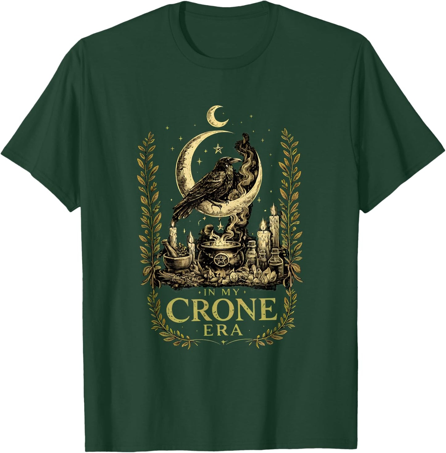 in My Crone Era Witchy Spiritual Gothic Raven Graphic T-Shirt - T-Shirt | Forest