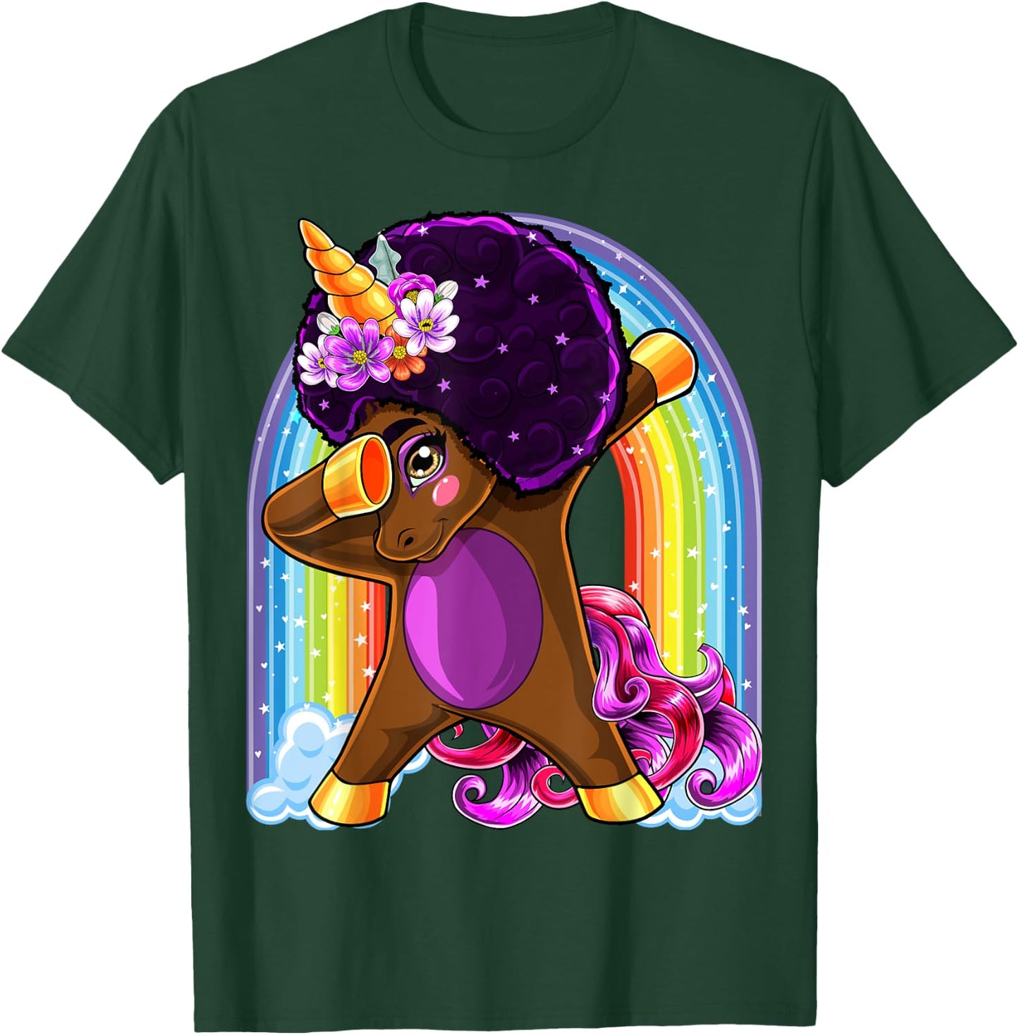 Dabbing Unicorn Afro Natural Hair African American Shirt T-Shirt - T-Shirt | Forest