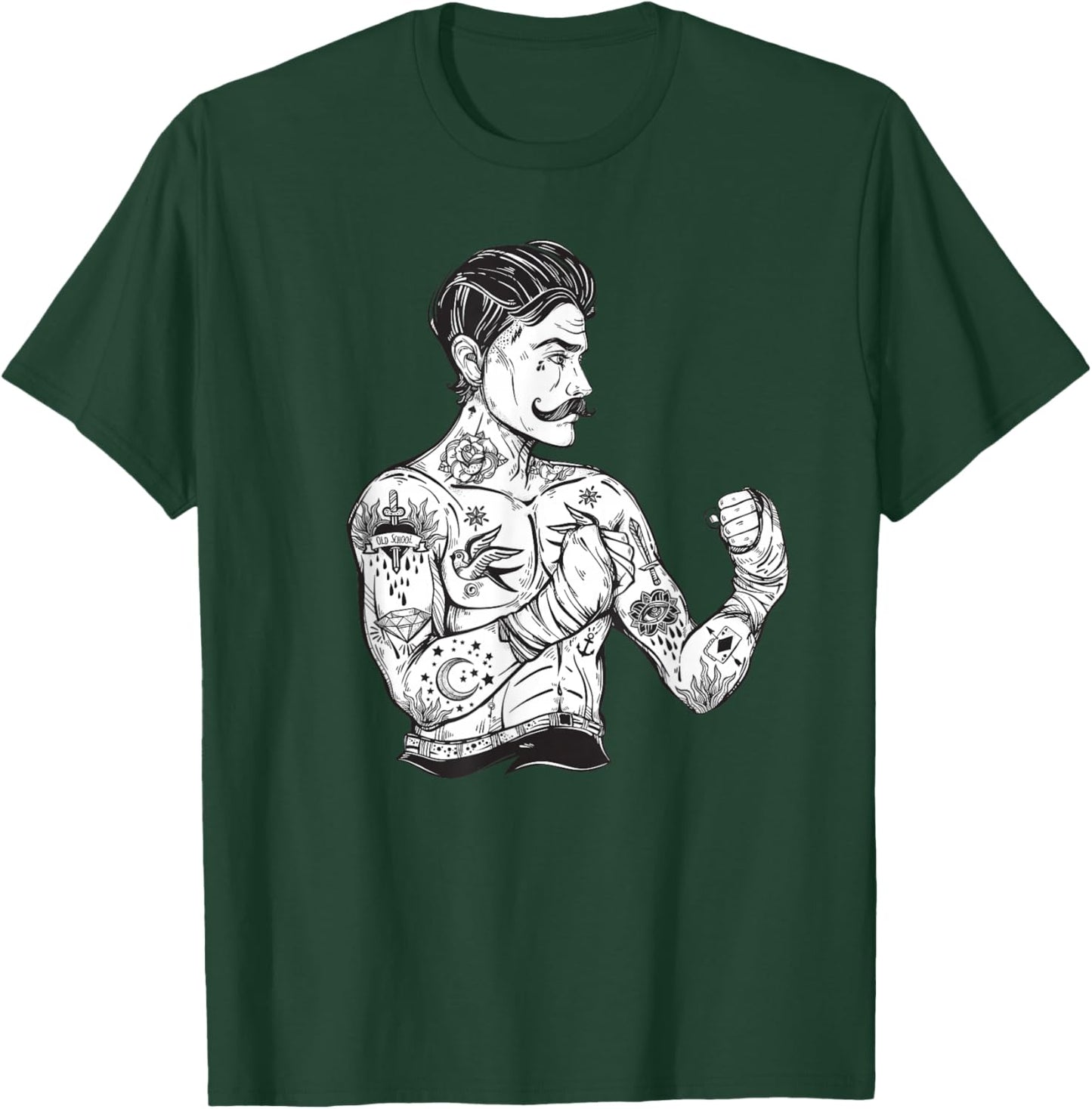 Vintage Boxing Champion Tattoo - Boho Ink Fighter T-Shirt - T-Shirt | Forest