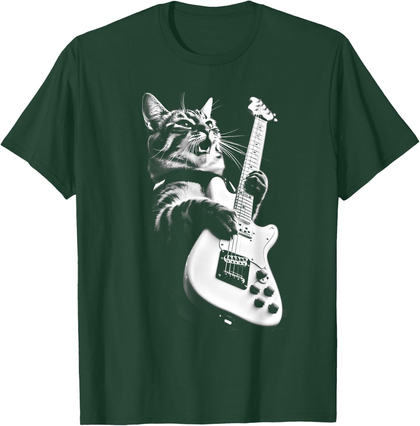 Rock Cat Playing Guitar - Funny Guitar Cat T-Shirt - T-Shirt | Forest