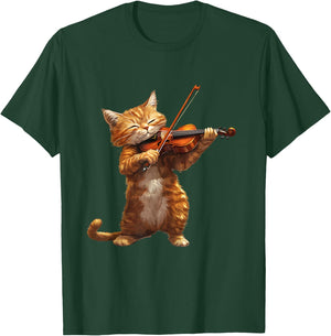 Funny Cat playing Violin for Cat and Violins lovers Music T-Shirt - T-Shirt | Forest